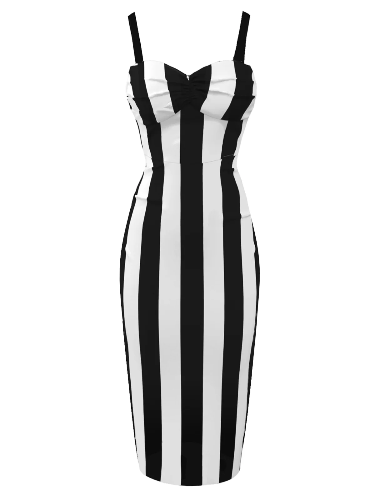 [Pre-Sale] Black&Pink 1960s Vertical Stripe Straps Pencil Dress - Image 4