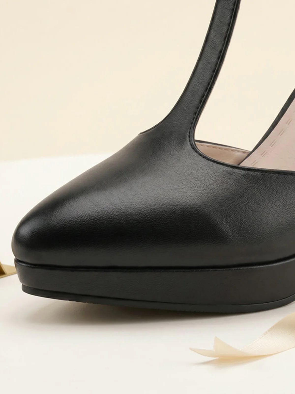 Black Solid T-Strap High Heel Shoes - Image 6