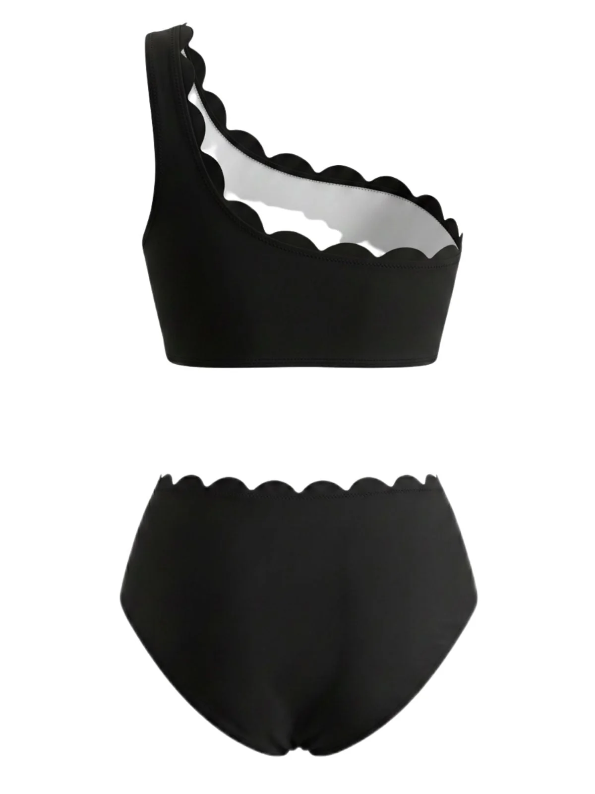 Black & White 1950s Scalloped One-Shoulder Bikini Set - Image 2