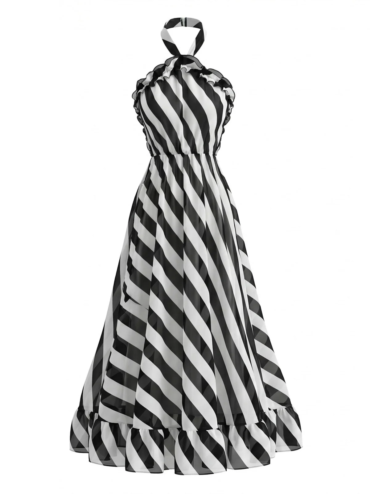 Black & White 1950s Striped Halter Dress