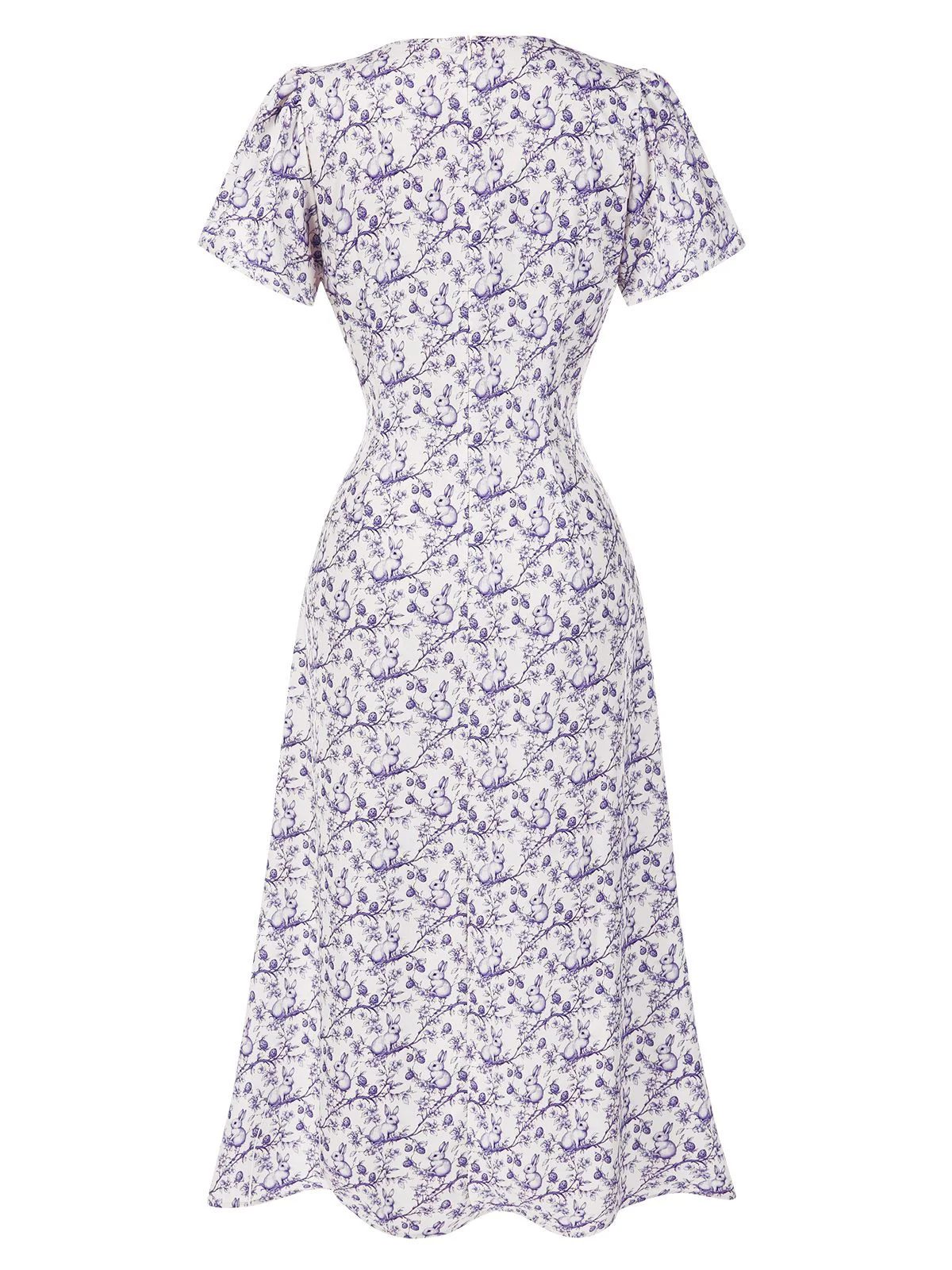 Red 1940s Floral V-Neck Added Button Dress - Image 20