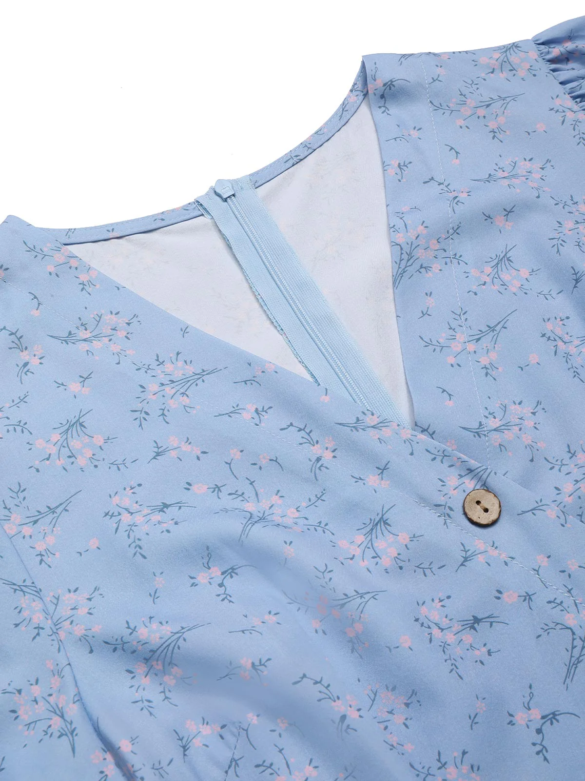 Red 1940s Floral V-Neck Added Button Dress - Image 14