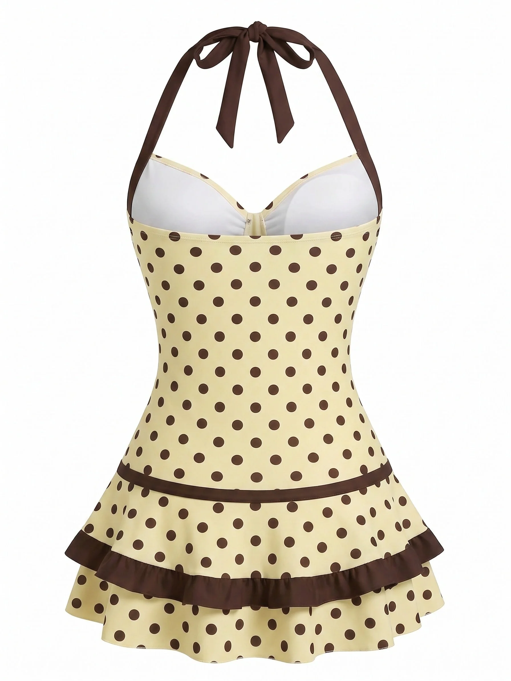 Blue 1940s Halter Bow Polka Dot Swim Dress - Image 3