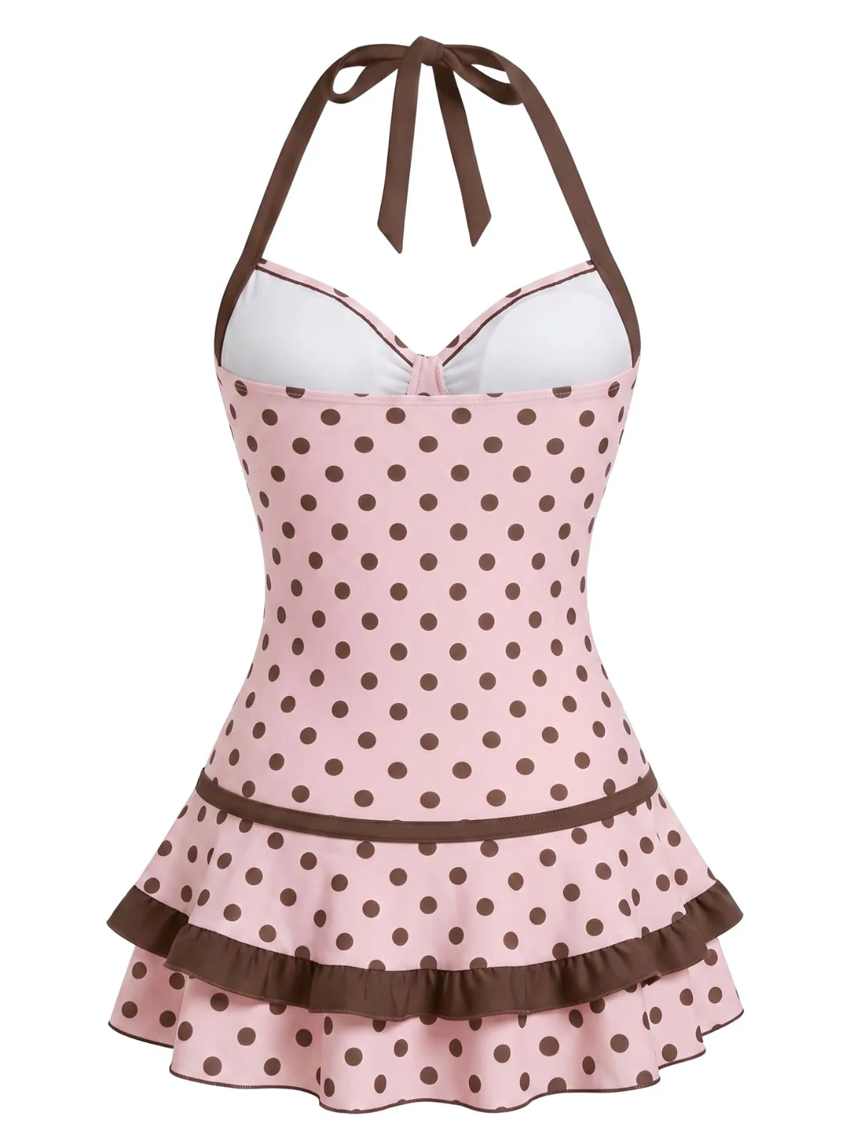 Blue 1940s Halter Bow Polka Dot Swim Dress - Image 6