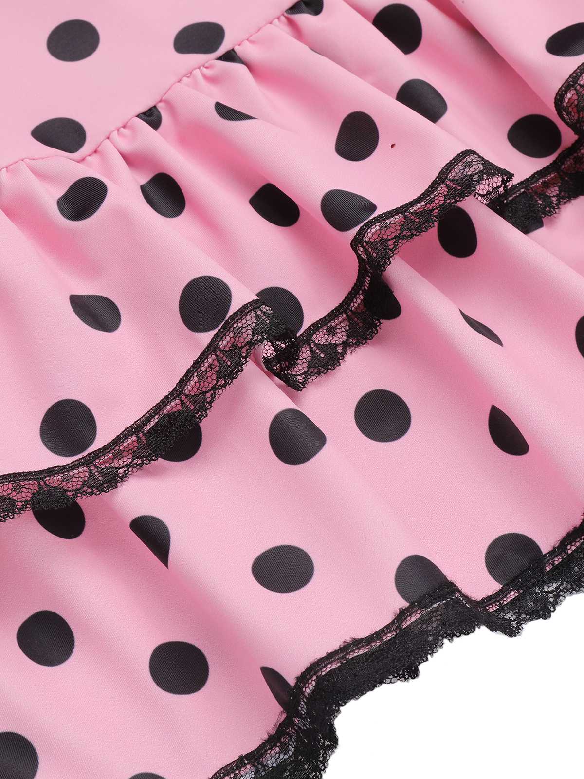 Pink 1940s Halter Polka Dots Bow One-Piece Swimsuit - Image 6