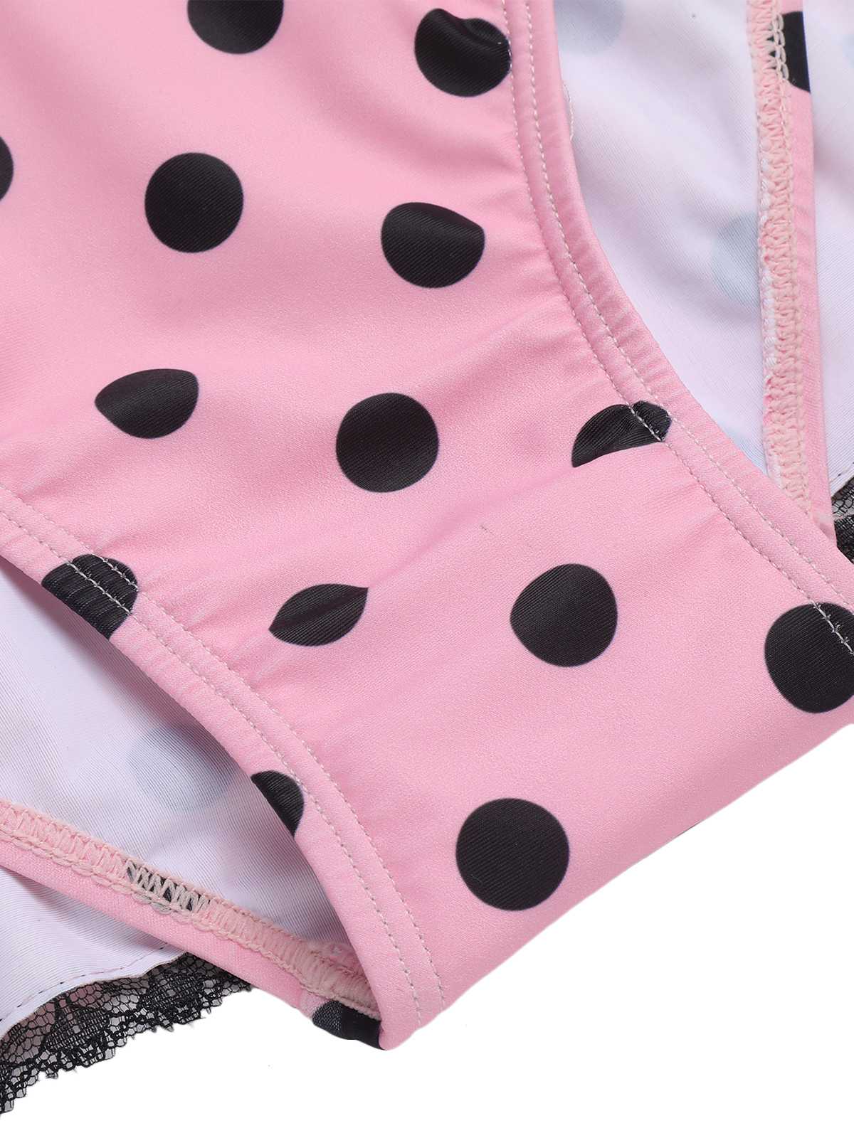 Pink 1940s Halter Polka Dots Bow One-Piece Swimsuit - Image 7
