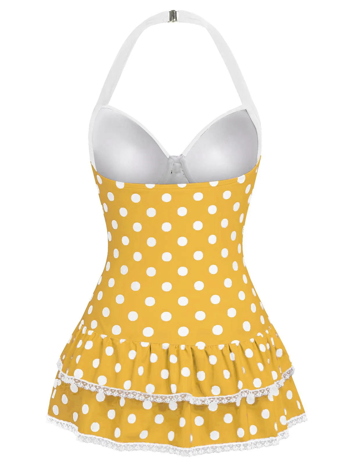 Pink 1940s Halter Polka Dots Bow One-Piece Swimsuit - Image 11