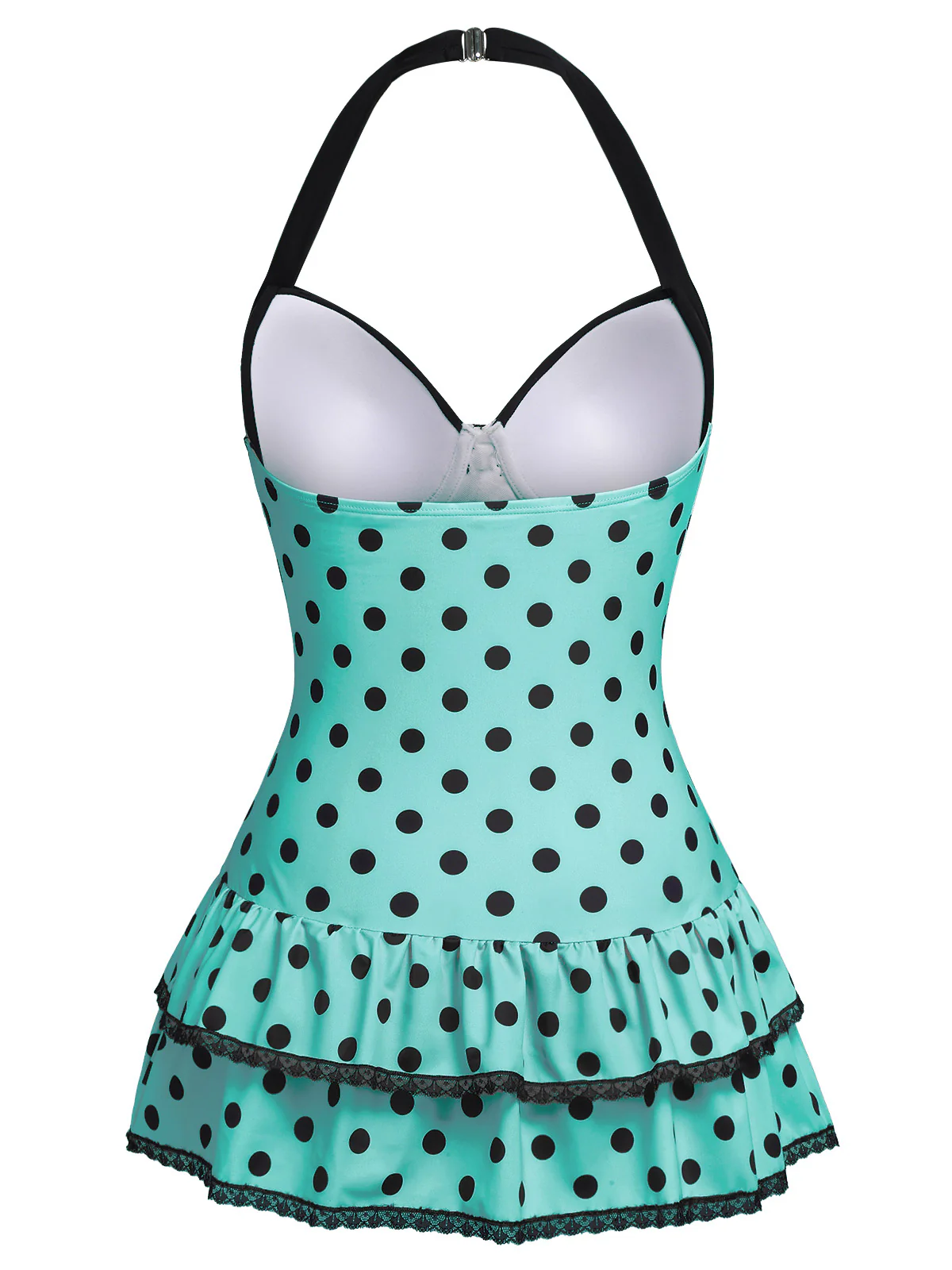 Pink 1940s Halter Polka Dots Bow One-Piece Swimsuit - Image 13