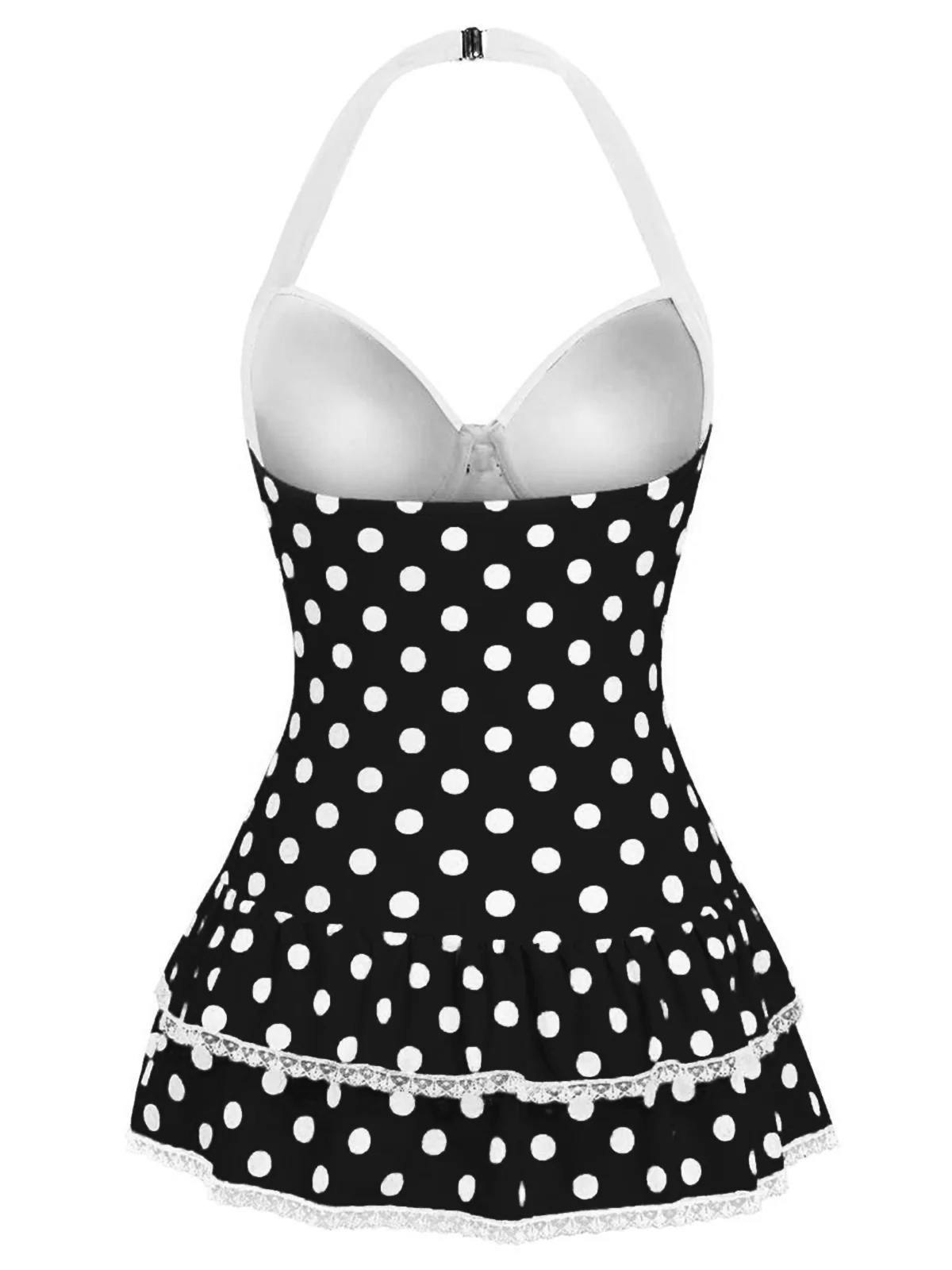 Pink 1940s Halter Polka Dots Bow One-Piece Swimsuit - Image 16