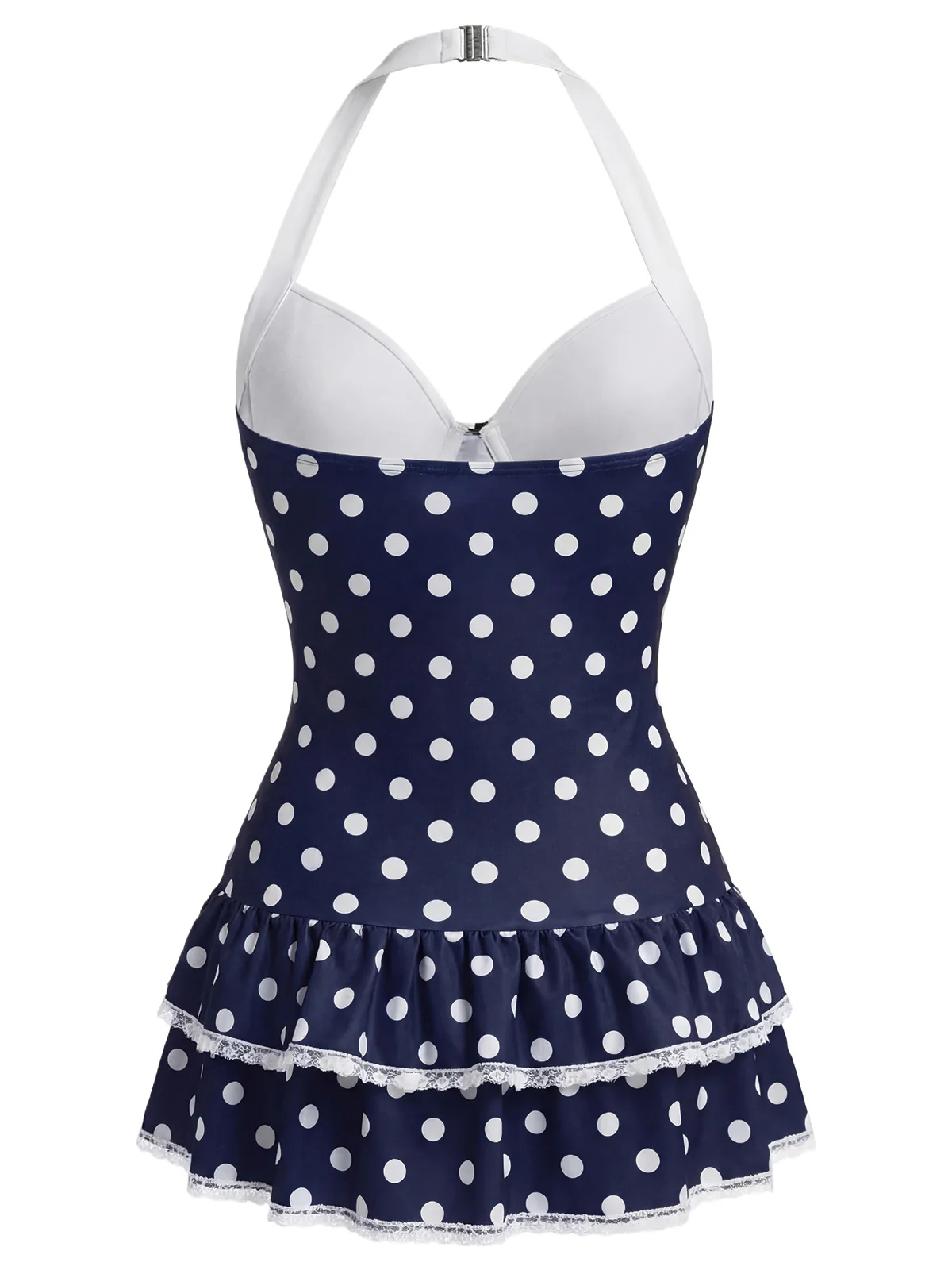Pink 1940s Halter Polka Dots Bow One-Piece Swimsuit - Image 29