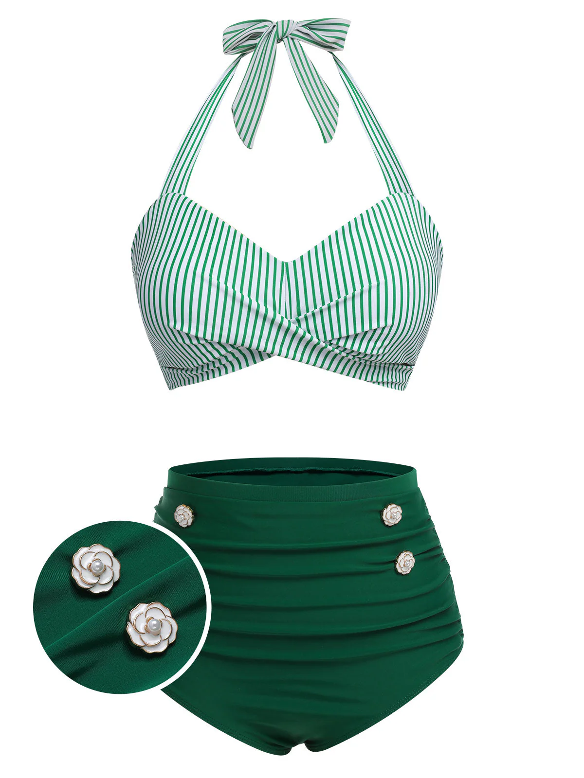 [Pre-Sale] Blue 1940s Striped Halter Swimsuit Set - Image 3