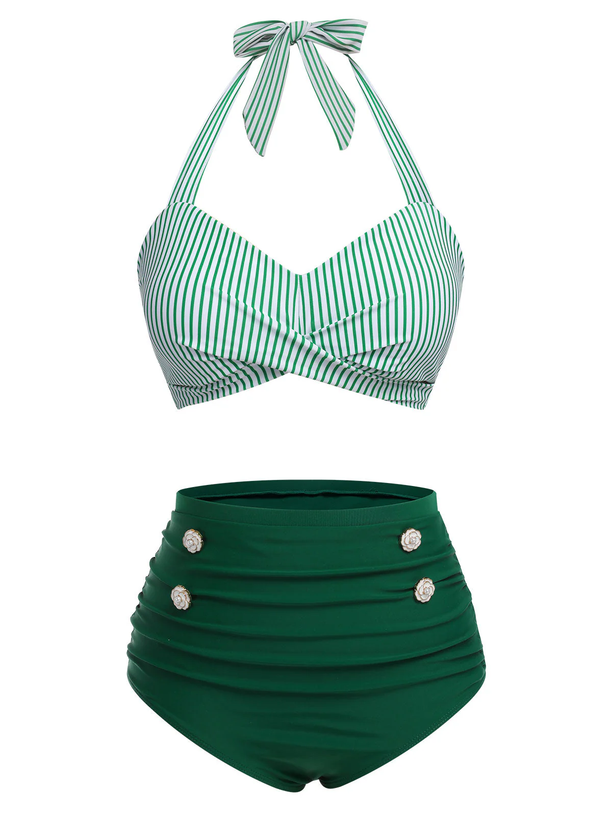 [Pre-Sale] Blue 1940s Striped Halter Swimsuit Set - Image 4