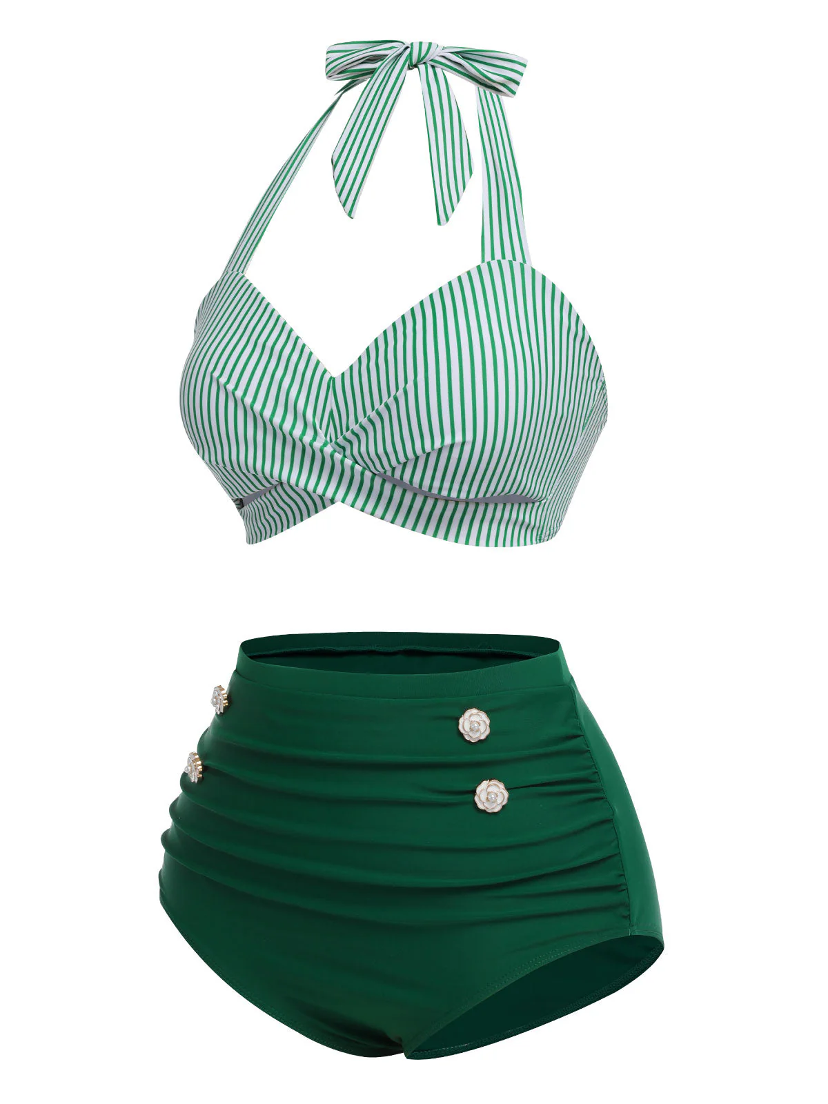 [Pre-Sale] Blue 1940s Striped Halter Swimsuit Set - Image 5