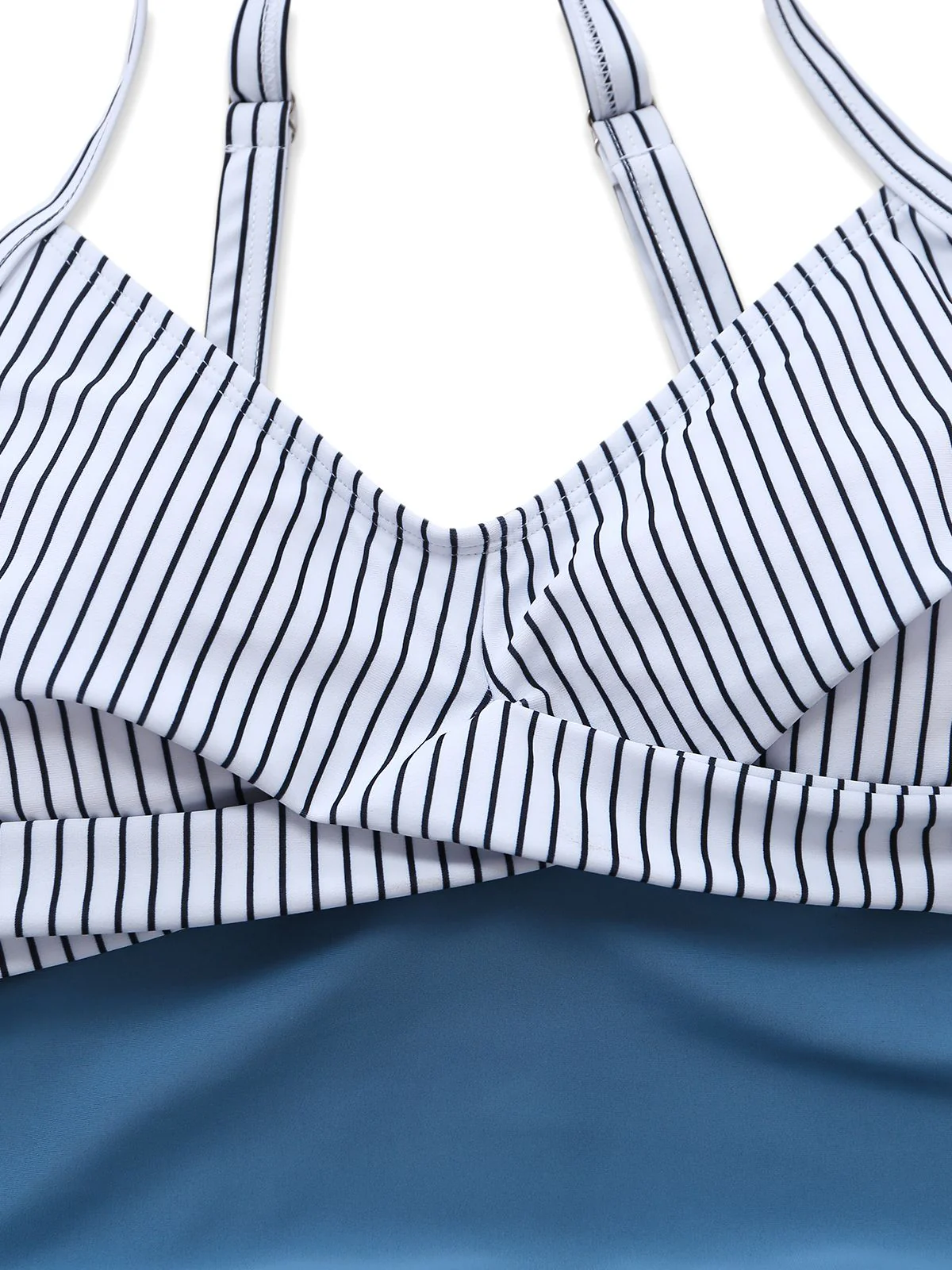 Blue 1940s Striped Pocket Ruched Swimsuit - Image 5