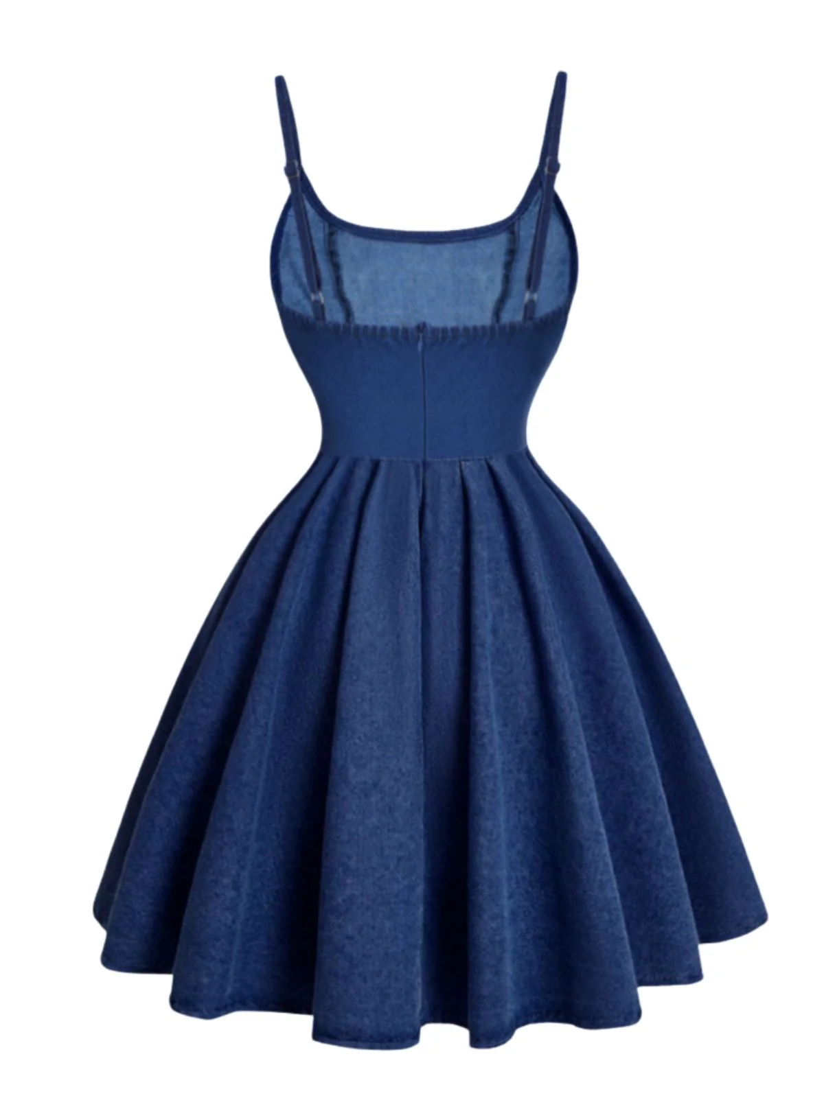 Blue 1950s Spaghetti Strap Corset Denim Dress - Image 3