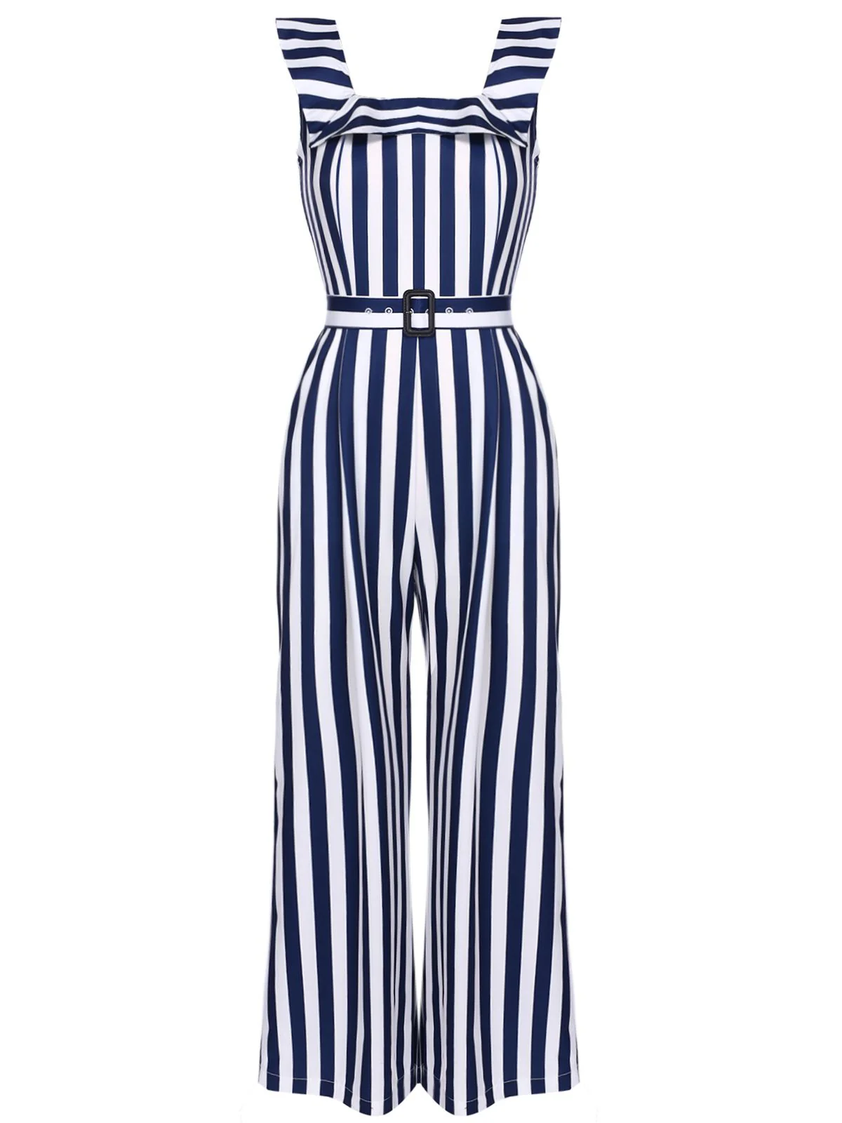 Blue 1930s Striped Ruffle Jumpsuit - Image 2