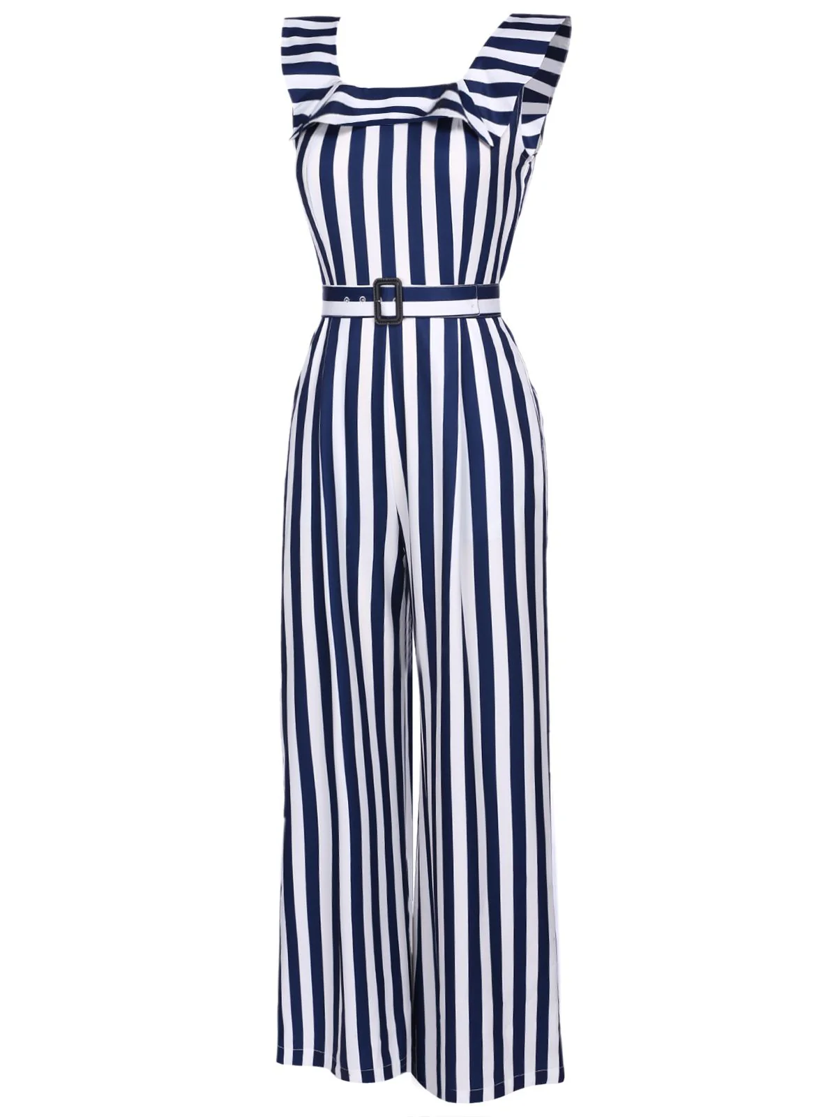 Blue 1930s Striped Ruffle Jumpsuit - Image 3