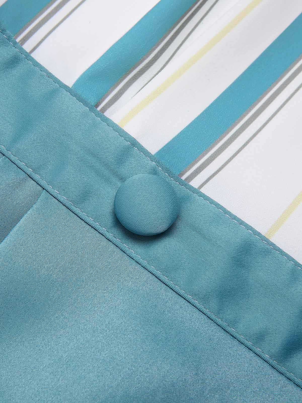 Blue 1950s Stripes Patchwork Pocketed Dress - Image 8