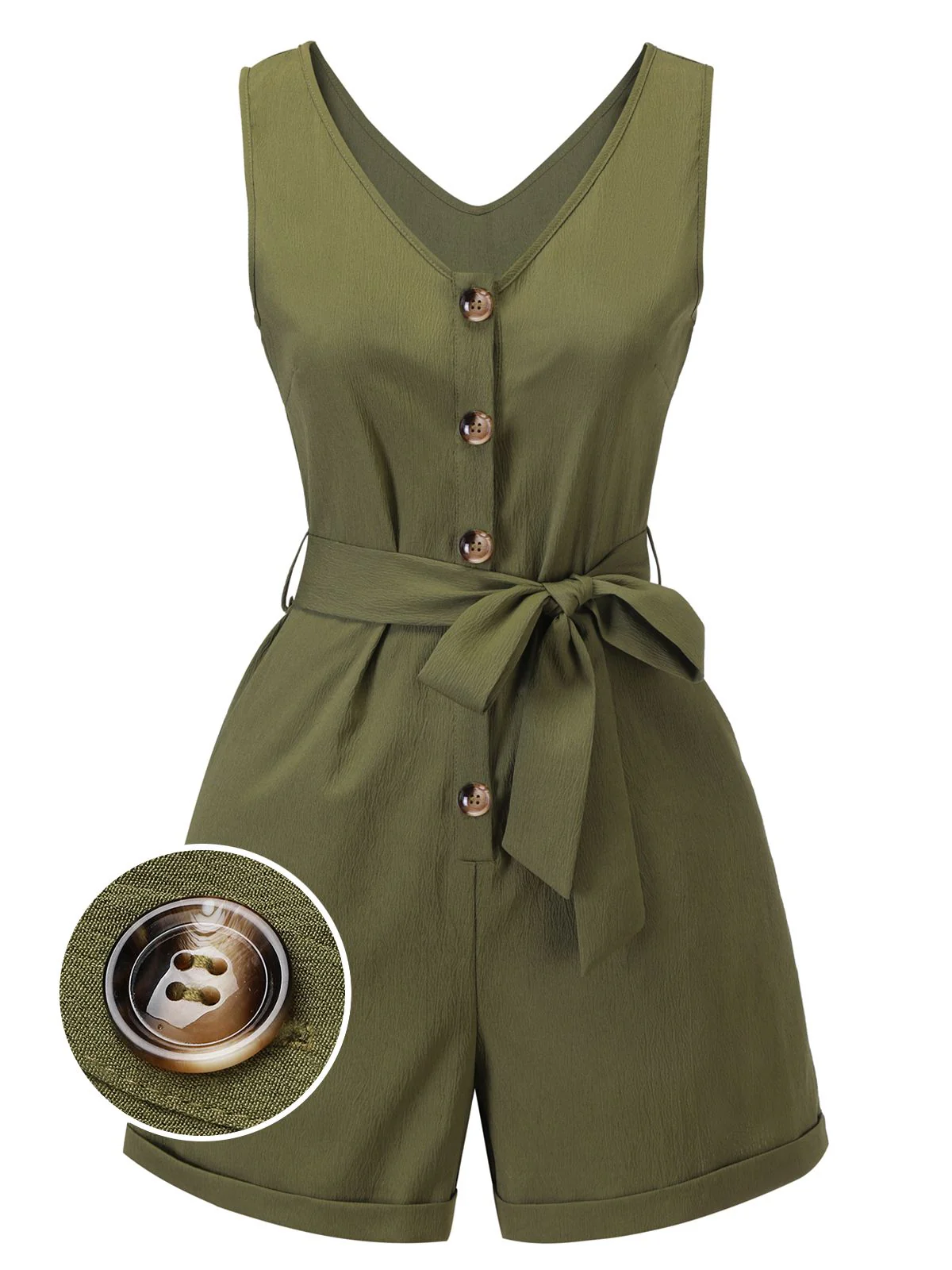 Blue 1950s V-Neck Button Waist Tie Romper - Image 3
