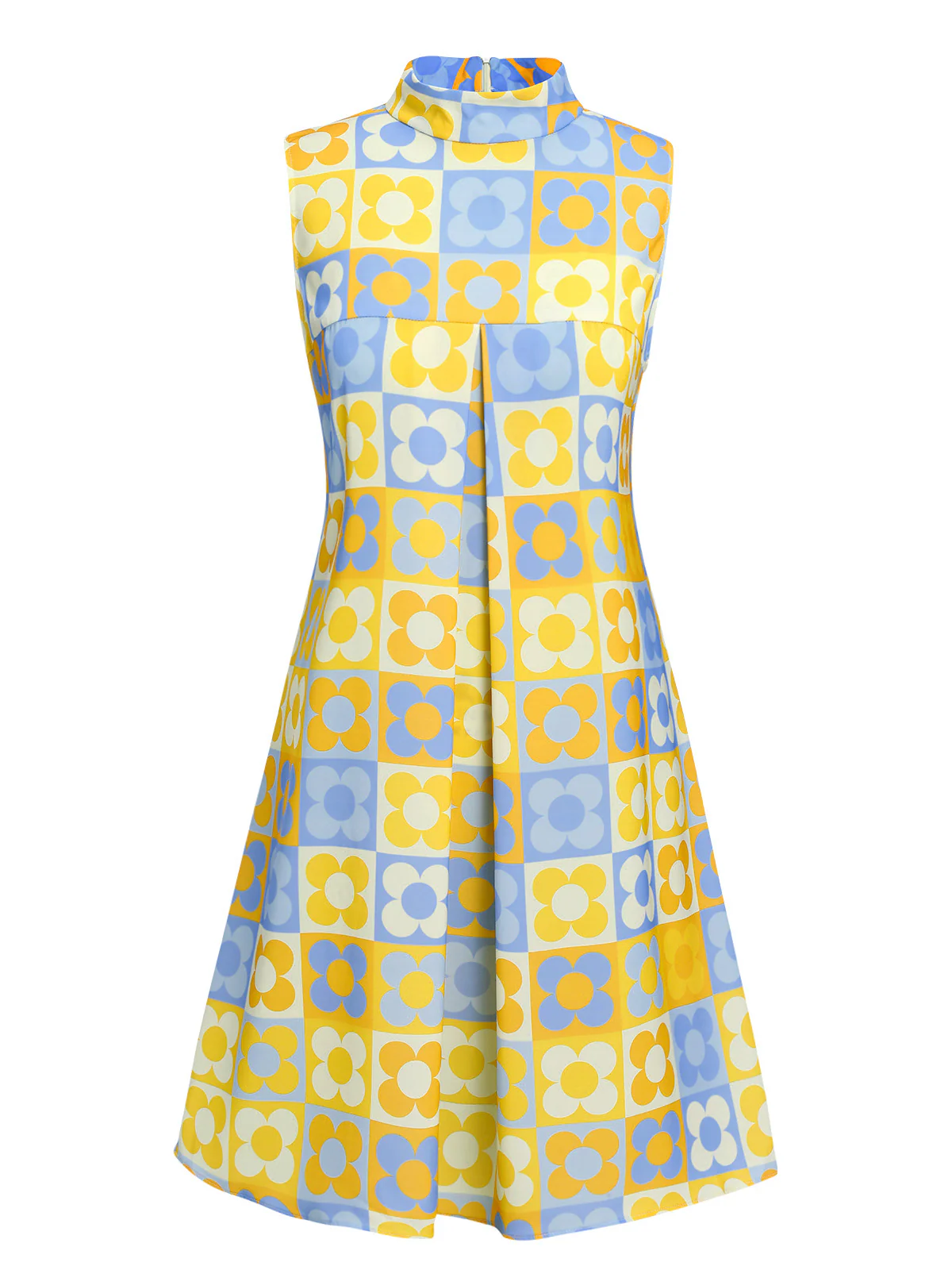 Blue 1960s Floral Stand Collar Dress - Image 3