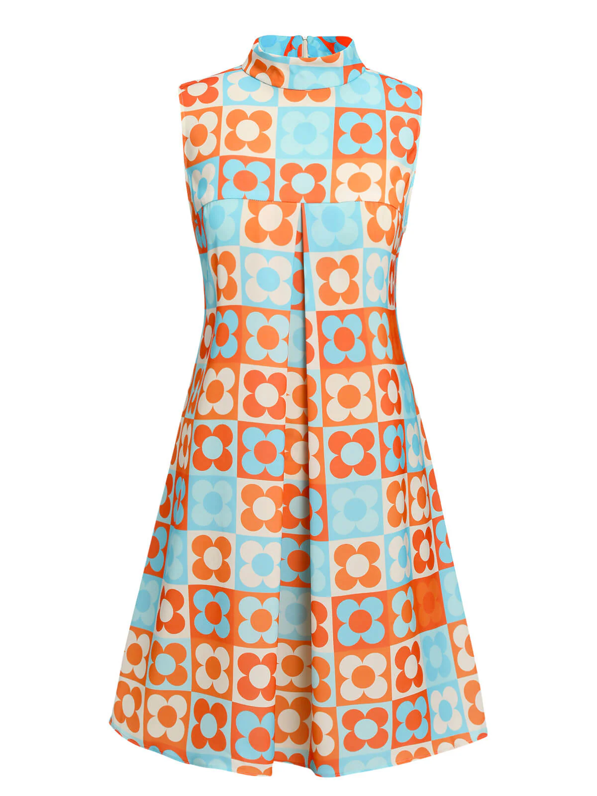 Blue 1960s Floral Stand Collar Dress - Image 5