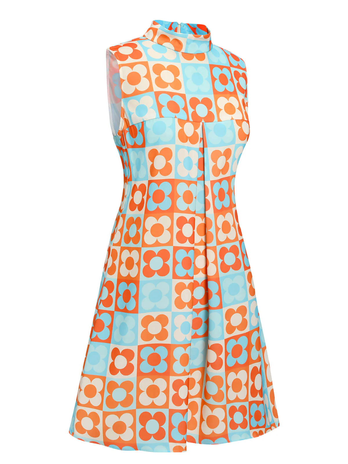 Blue 1960s Floral Stand Collar Dress - Image 6