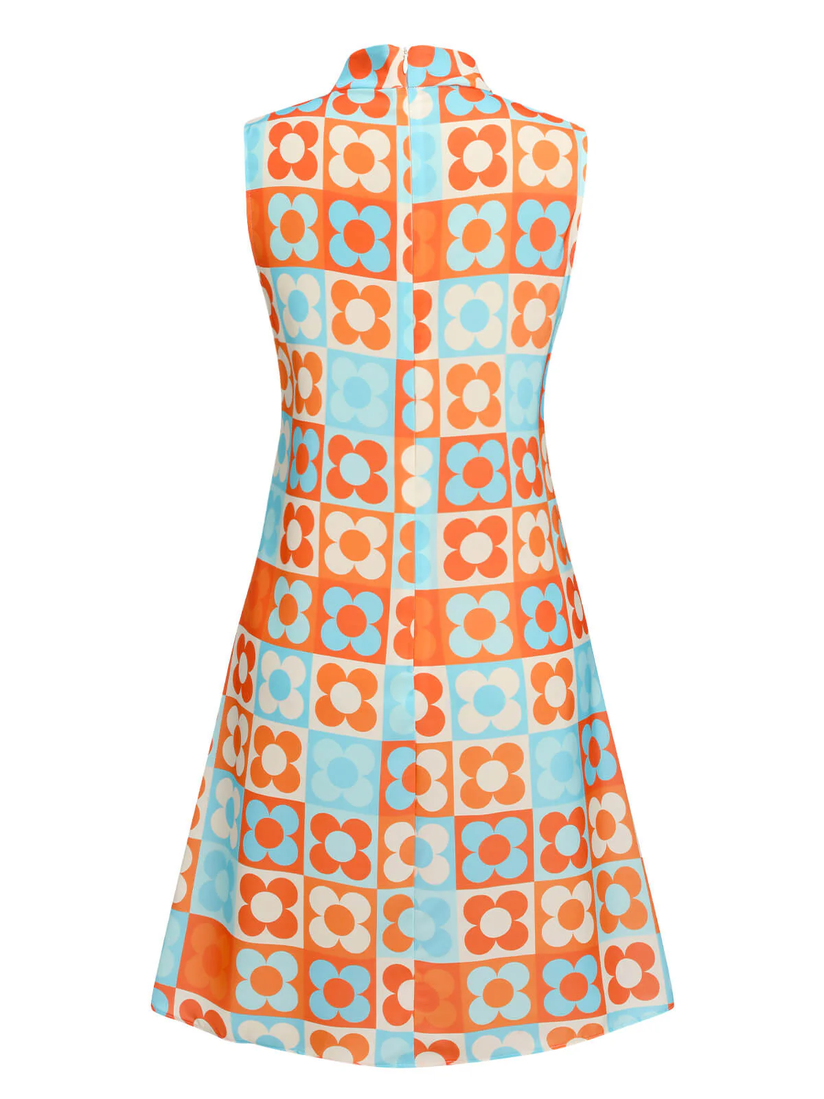 Blue 1960s Floral Stand Collar Dress - Image 7