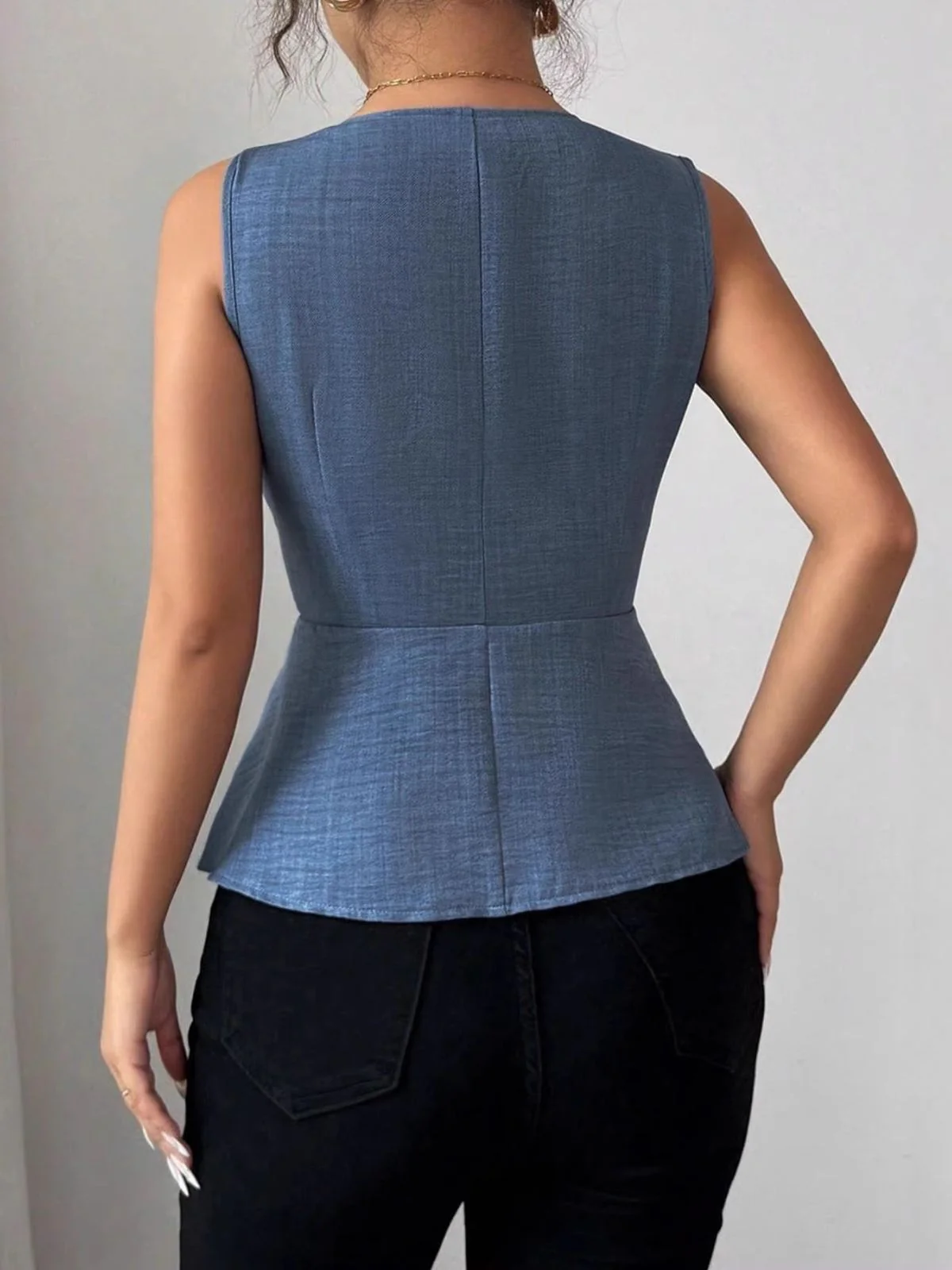 Blue 1960s V-Neck Pearl Button Vest - Image 6