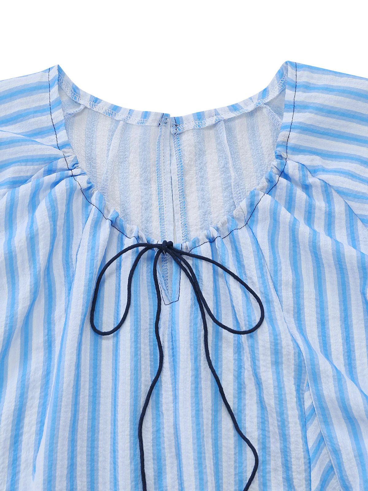 Blue 1960s V-Neck Stripe Loose Tie-Front Romper - Image 6