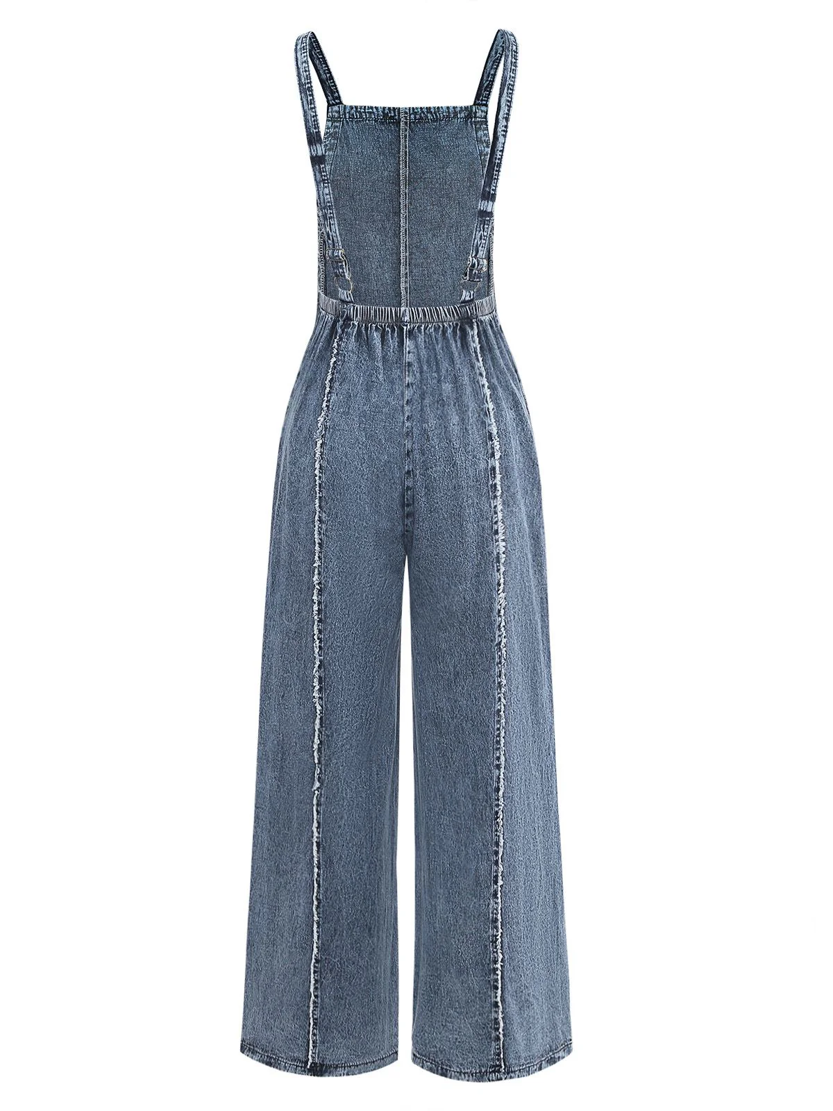 Blue 1970s Denim Wide-Leg Overalls Frayed Jumpsuit - Image 9