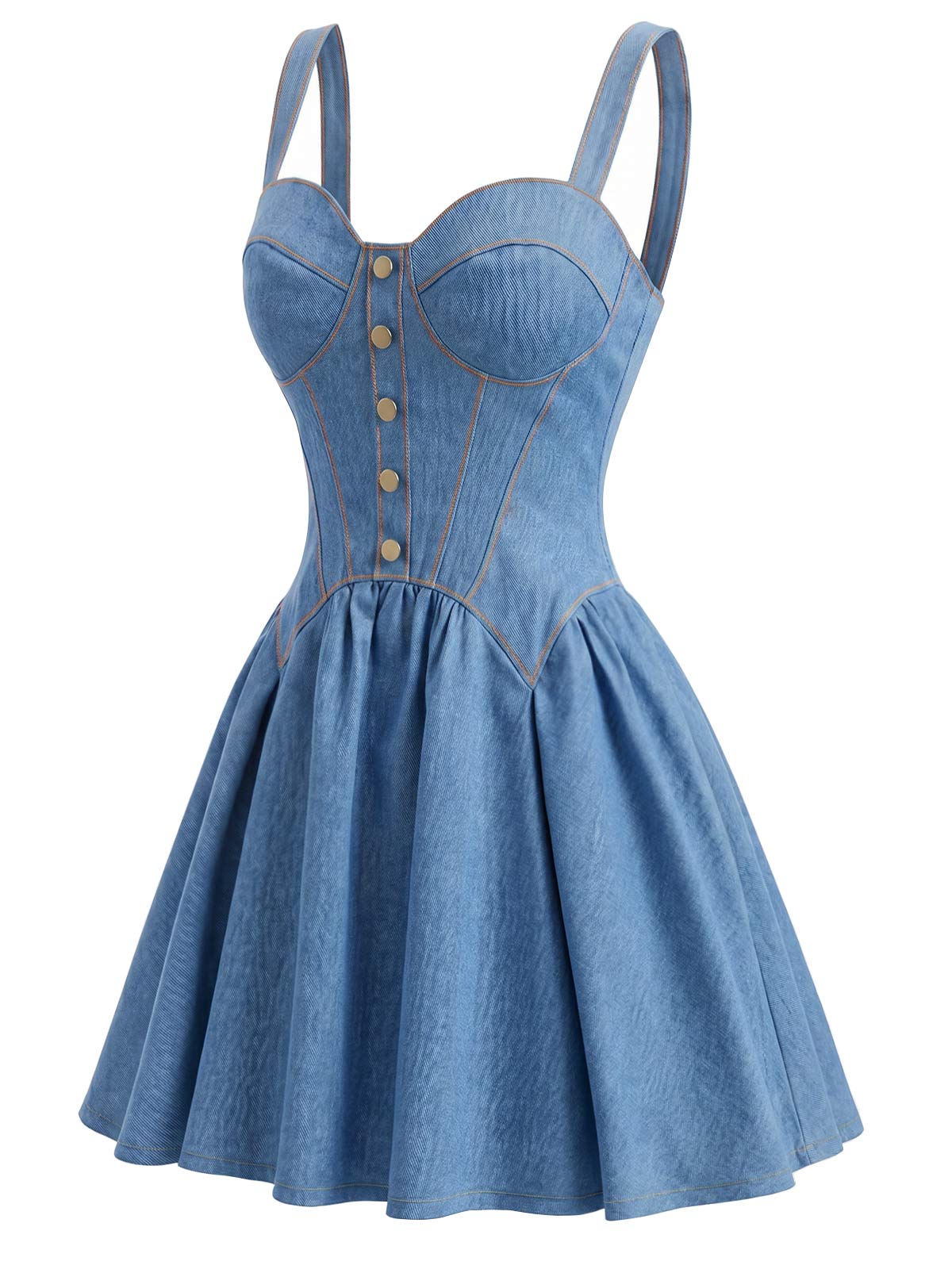 [Pre-Sale] Blue 1980s Faux Denim Sweetheart Corset Strap Mini Dress - Image 4