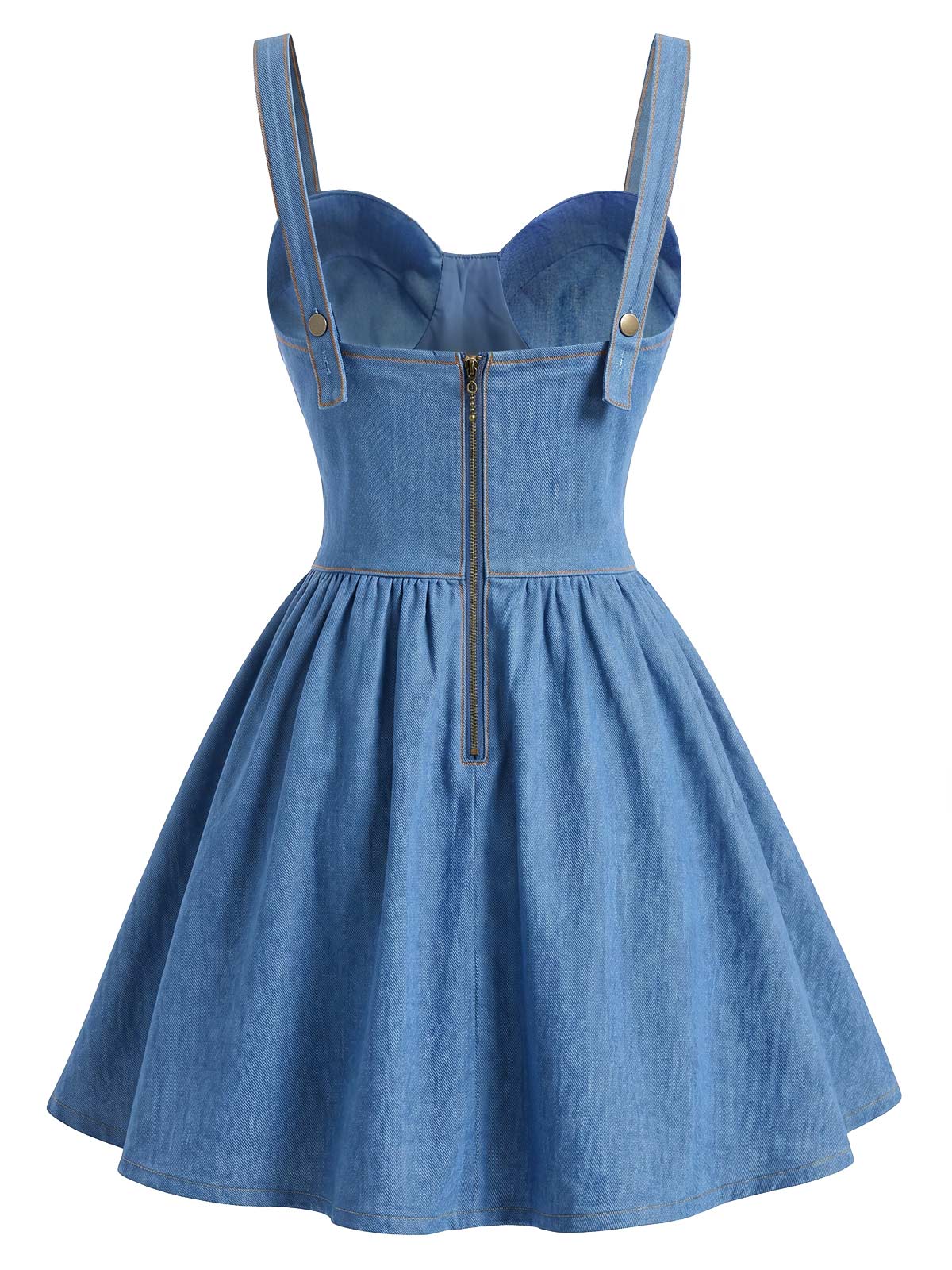 [Pre-Sale] Blue 1980s Faux Denim Sweetheart Corset Strap Mini Dress - Image 5