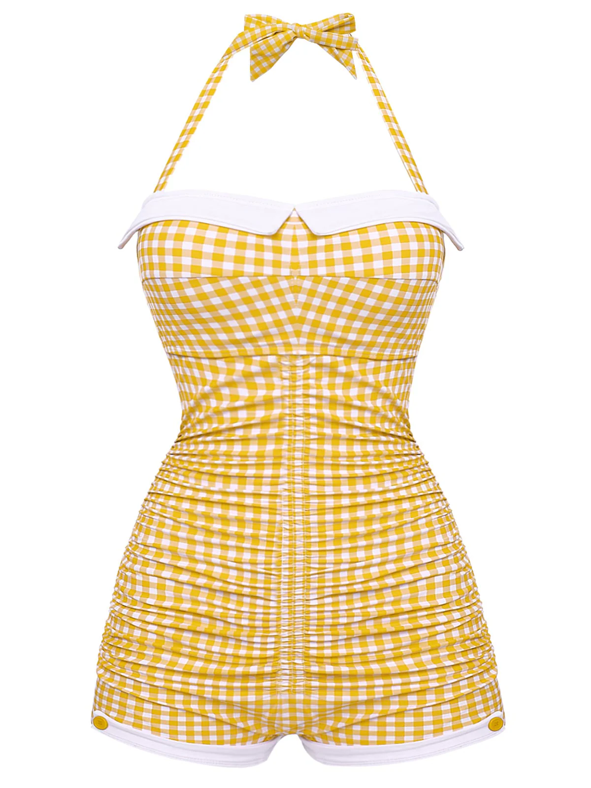 Gingham 1950s Halter Bowknot One-piece Swimsuit - Image 13