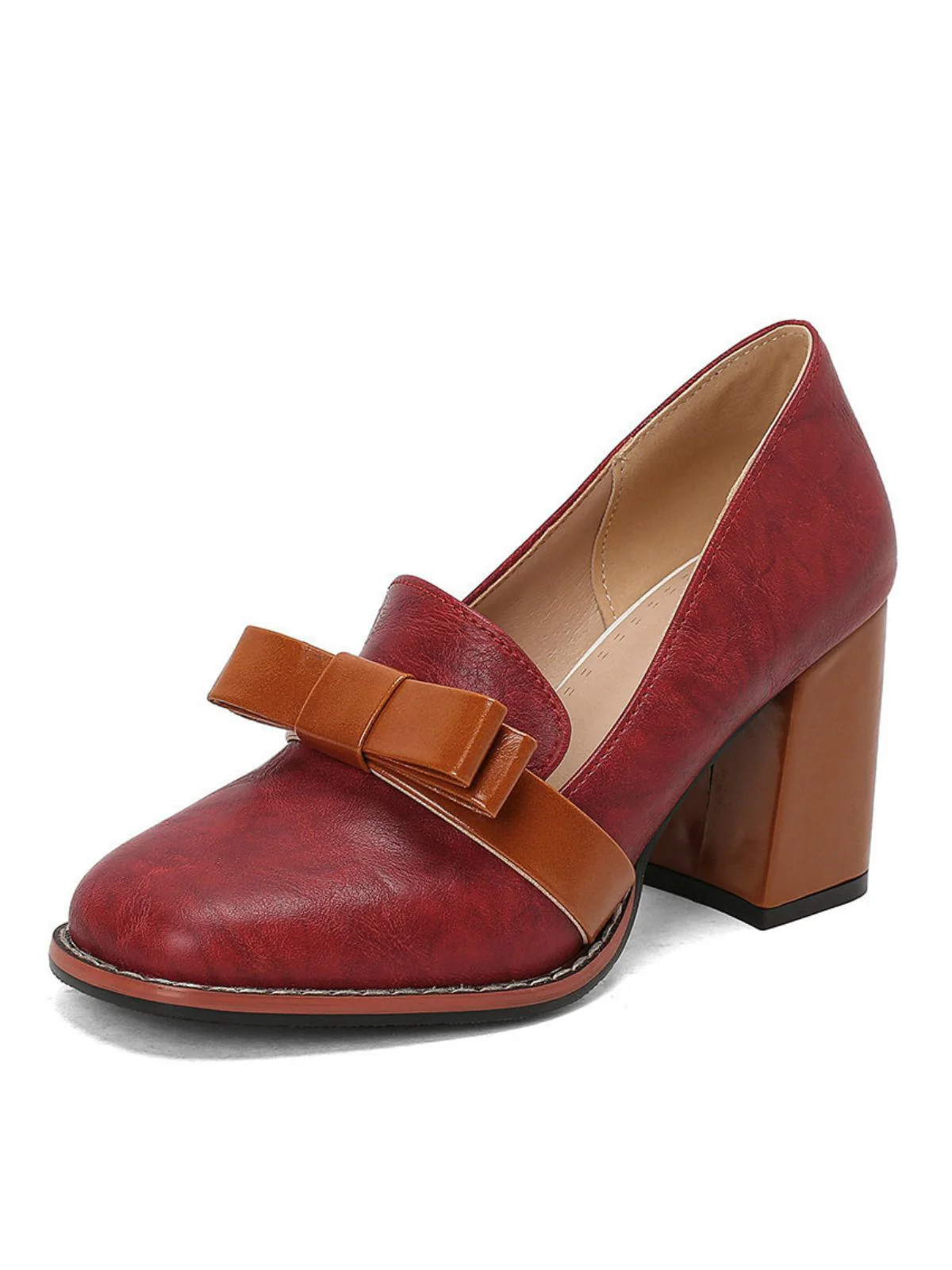 Bowknot Square-Toe Slip On Chunky Heels
