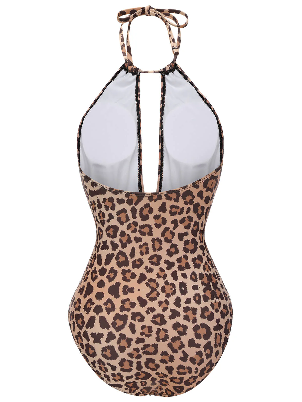 Brown 1930s Leopard V-Neck Halter Swimsuit - Image 4