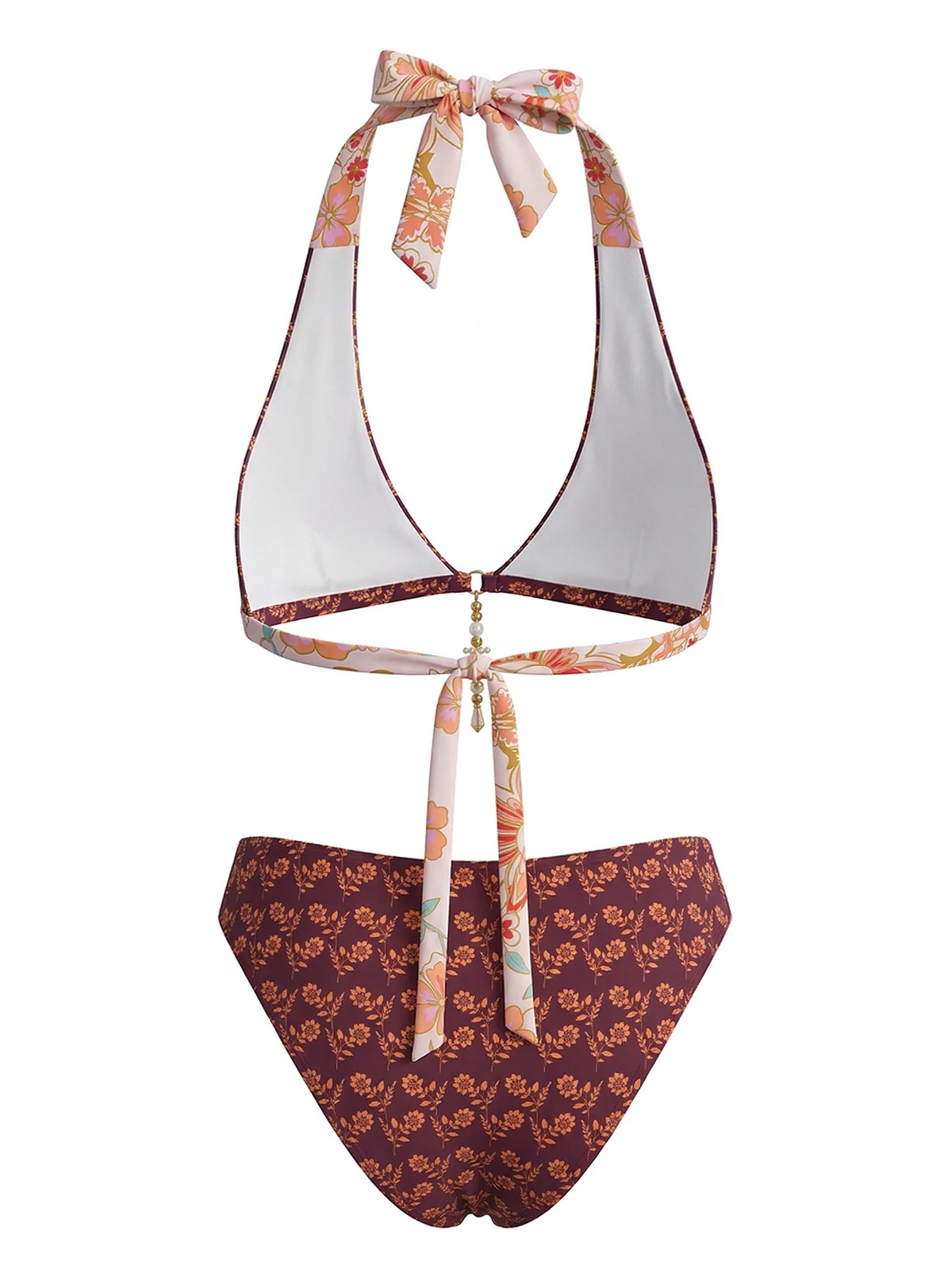 Brown 1940s Reversible Flower Halter Bikini Set - Image 9