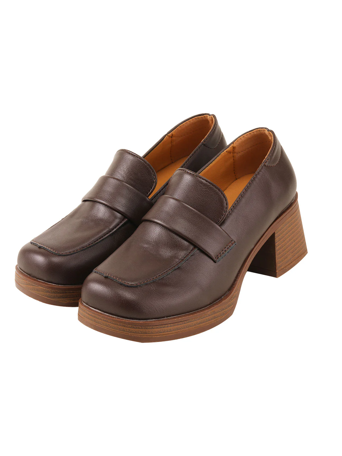 Brown Retro Square Toe Chunky Heels