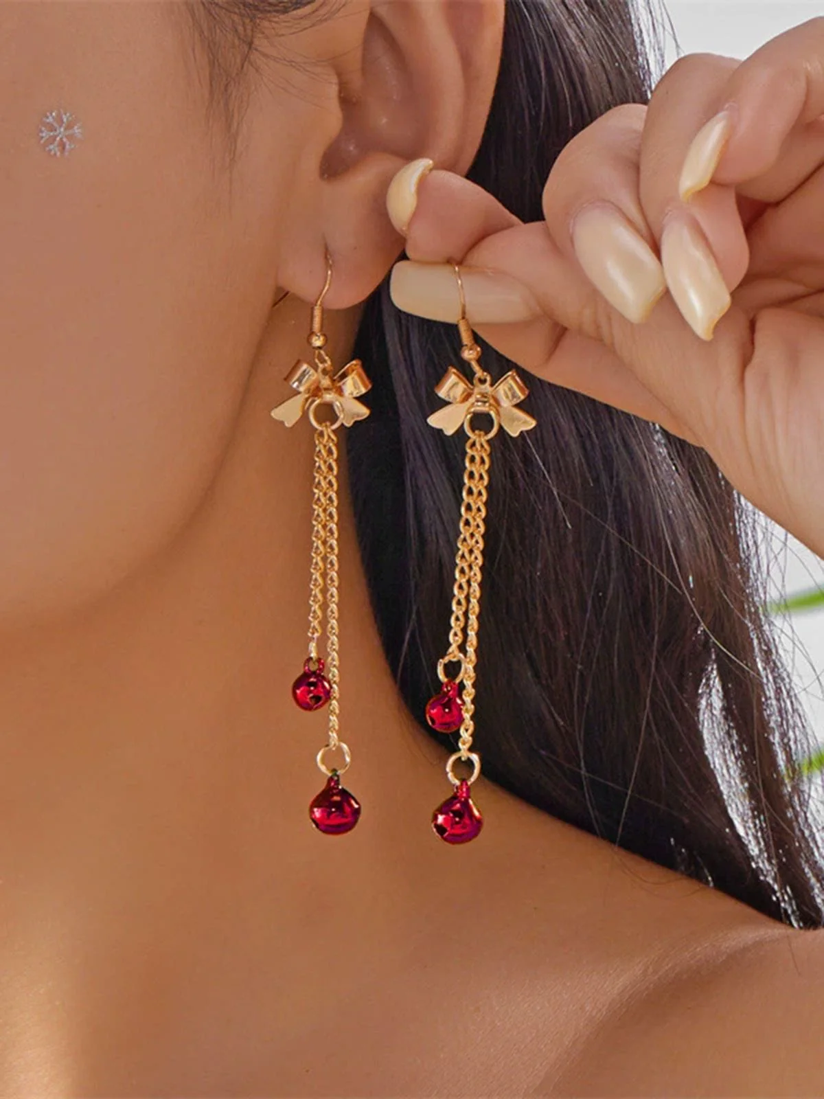 Christmas Gold Bow Bell Drop Earrings - Image 5