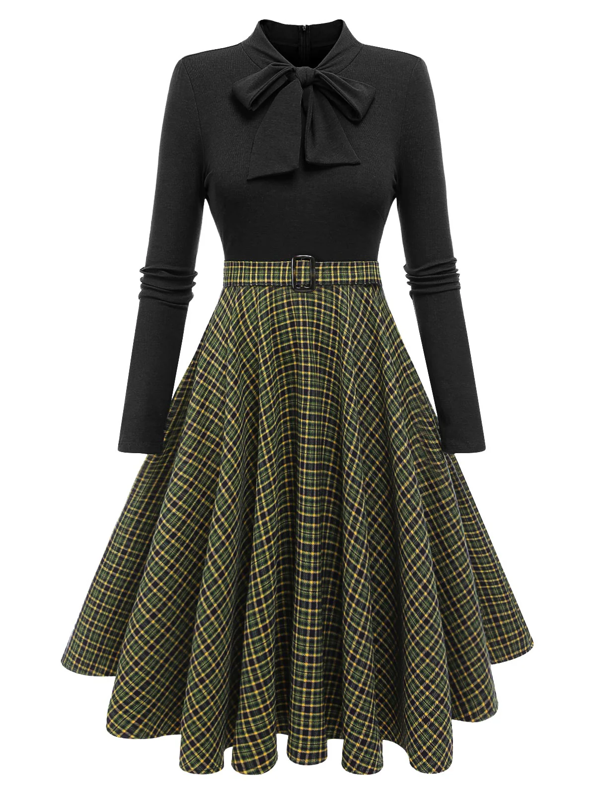Dark Green 1950s Plaid Knitting Dress - Image 12