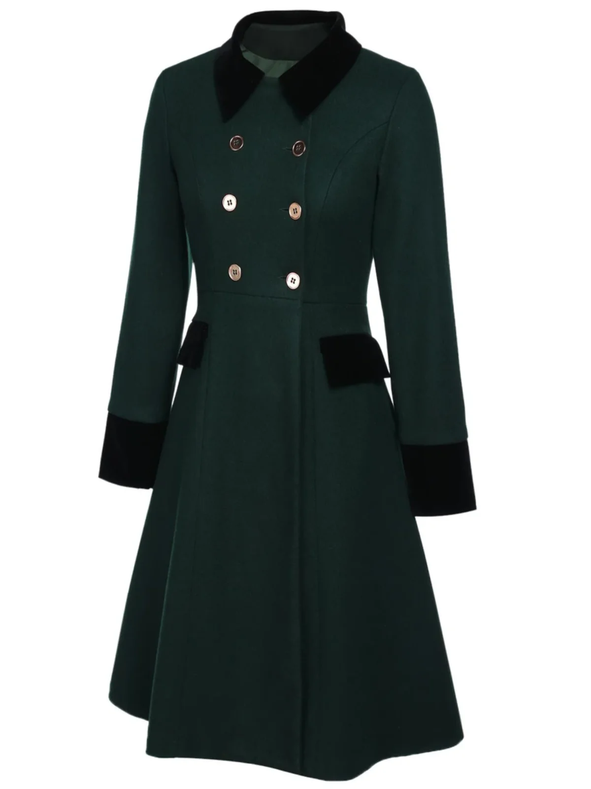 Dark Green 1940s Solid Button Coat - Image 4