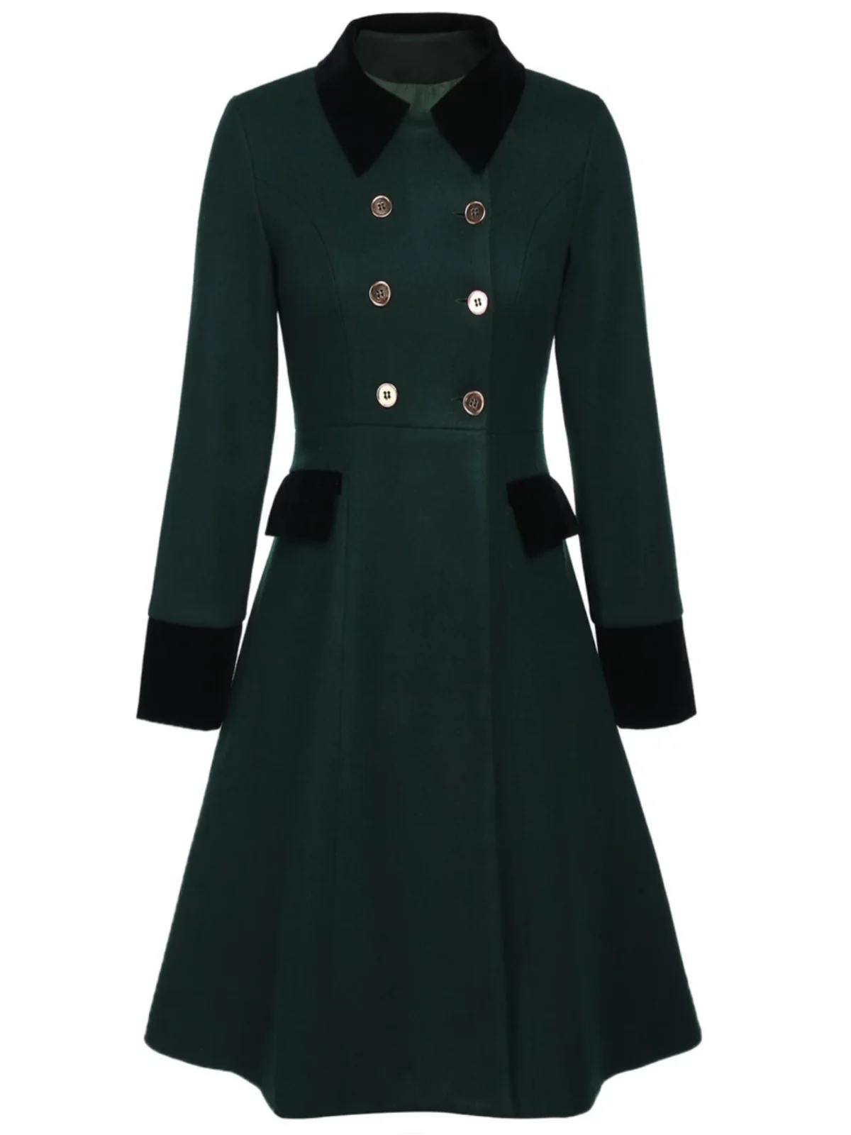Dark Green 1940s Solid Button Coat - Image 4