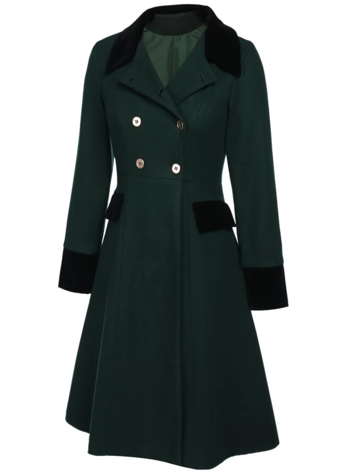 Dark Green 1940s Solid Button Coat - Image 9