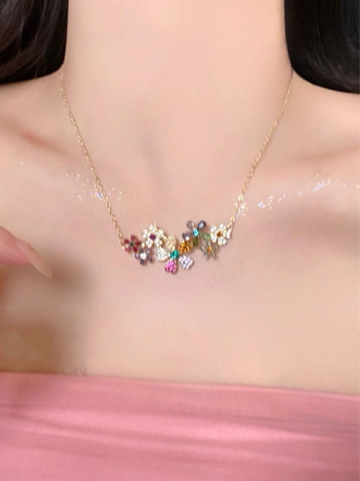 Gold Multicolor Floral Charm Necklace
