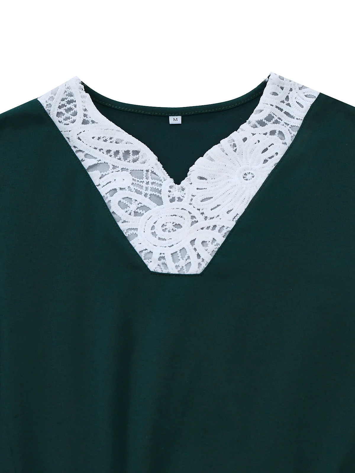 Green 1930s Plaid Lace Patchwork V-Neck Dress - Image 4