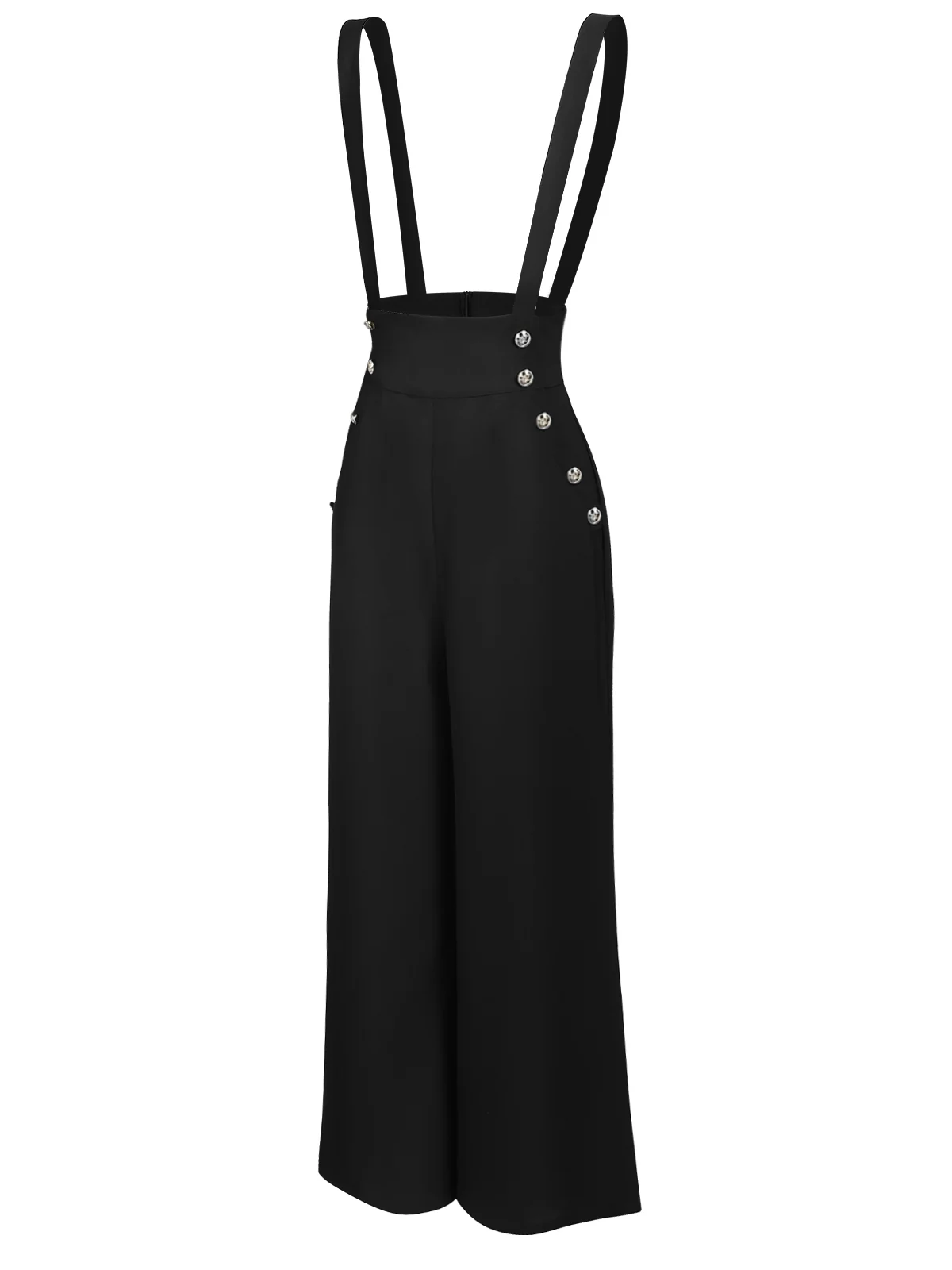 Black 1930s Solid Suspender Pants - Image 4