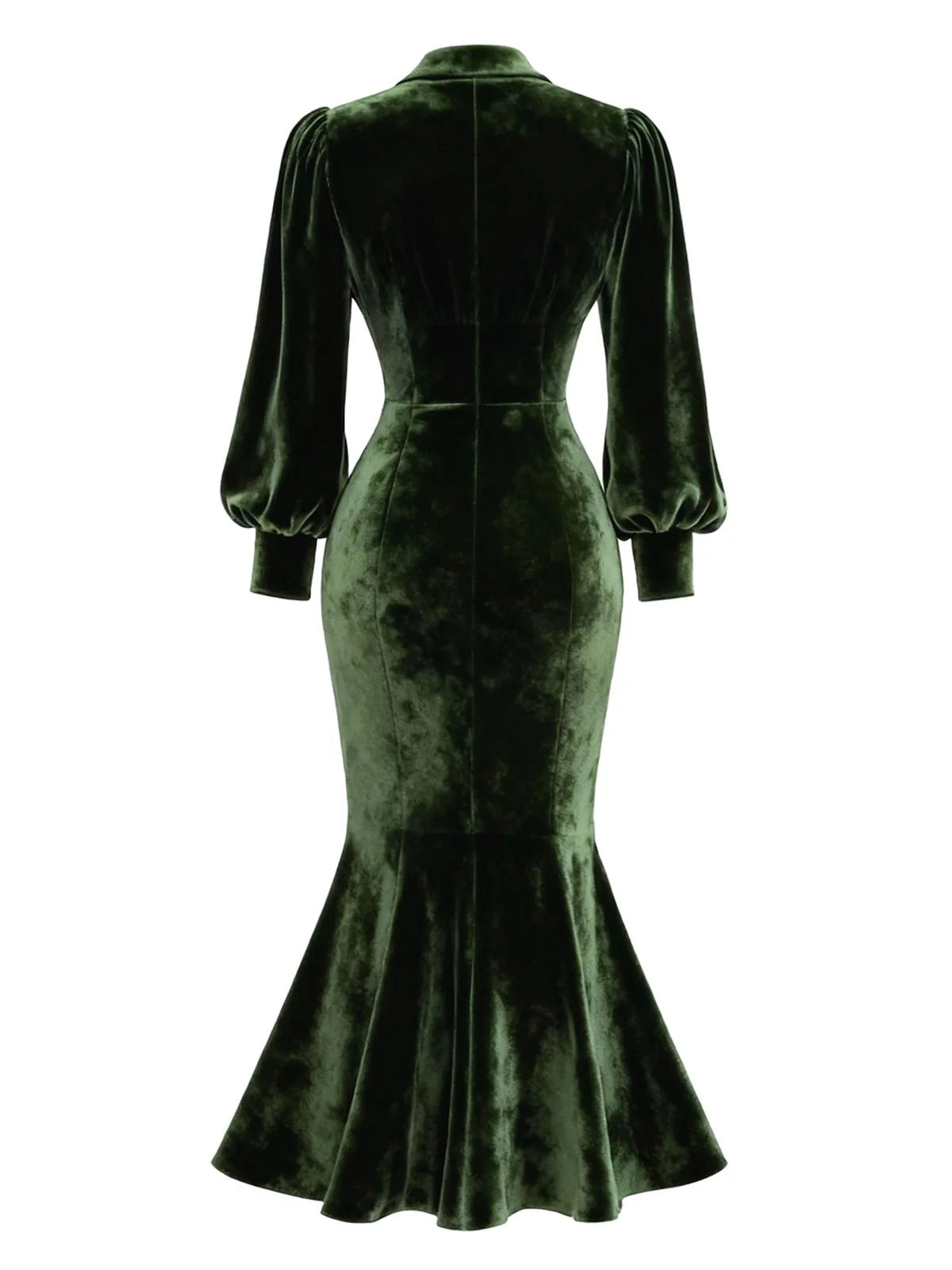 Red 1930s Velvet Pearl Lantern Sleeve Mermaid Dress - Image 6