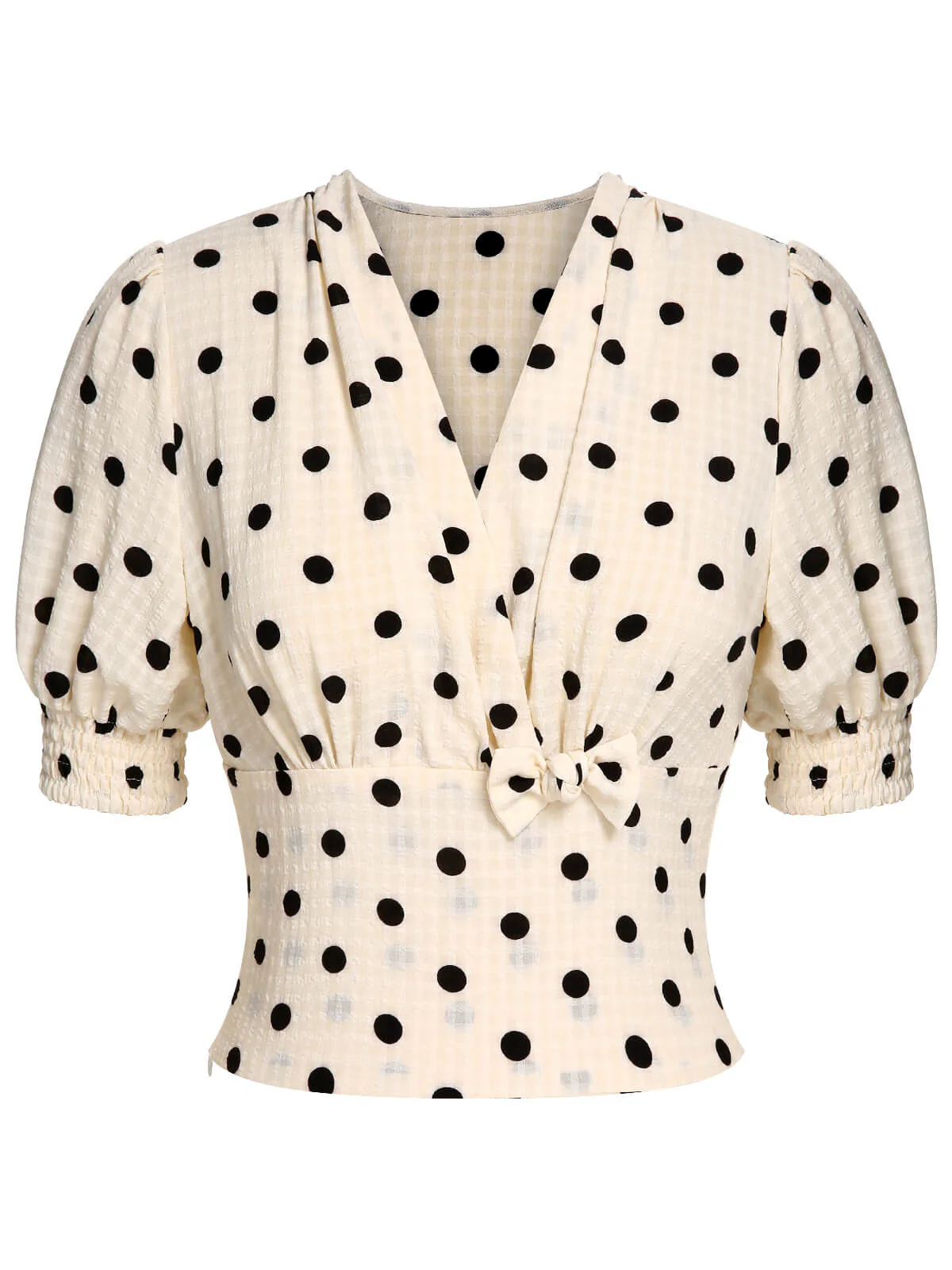Green 1940s Dots Bowknot V-Neck Blouse - Image 9