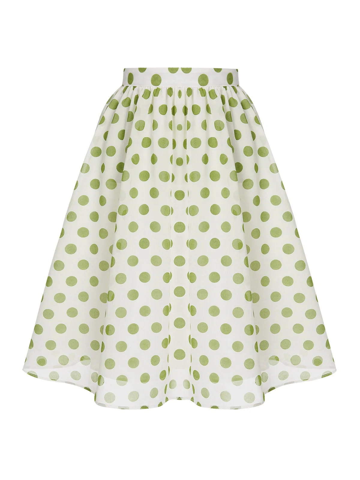 Green 1940s Schiffon Polka Dots Skirt