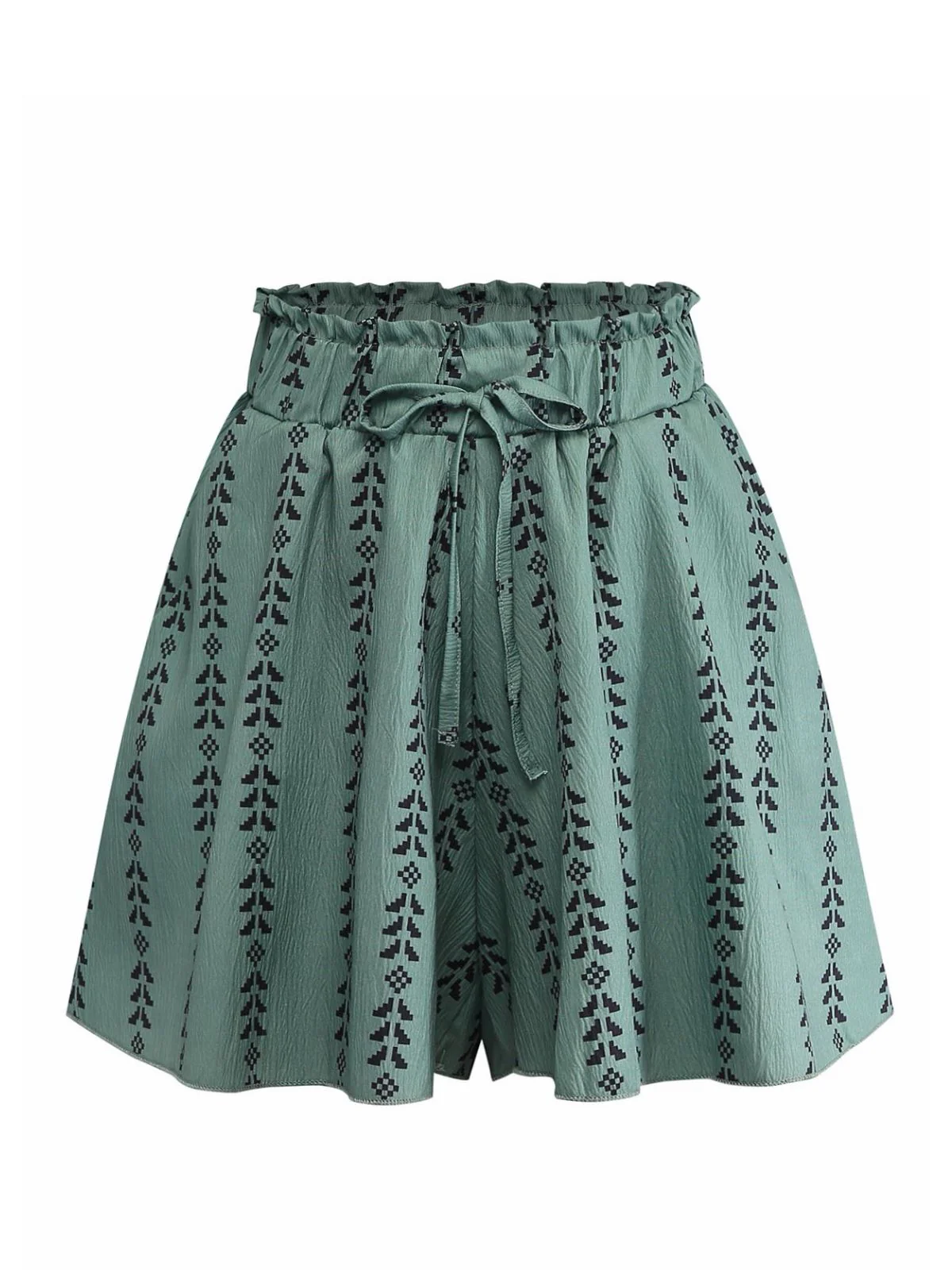 Green 1940s Solid Lace Ruffled Hem Shorts