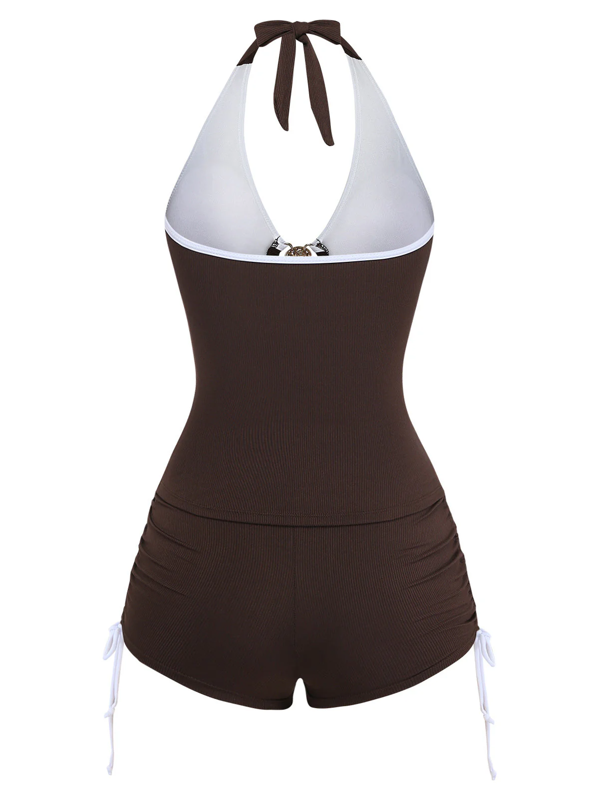 Green 1950s Halter Drawstring Ruched Tankini Set - Image 4